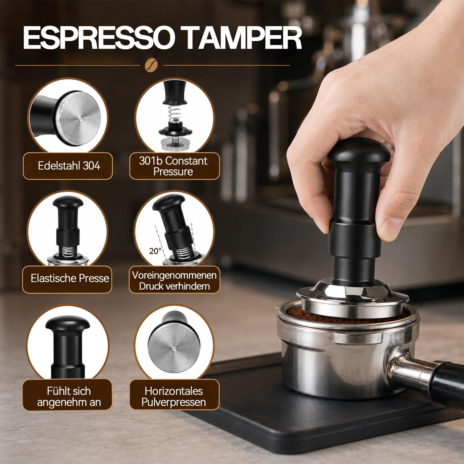 Set de prensa para café expreso, 7 piezas, con estación de