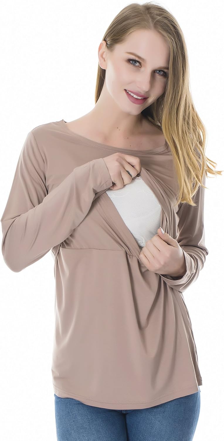 Smallshow Women's Nursing Tops Long Sleeve Shirts for Breastfeeding 3-Pack - Image 3