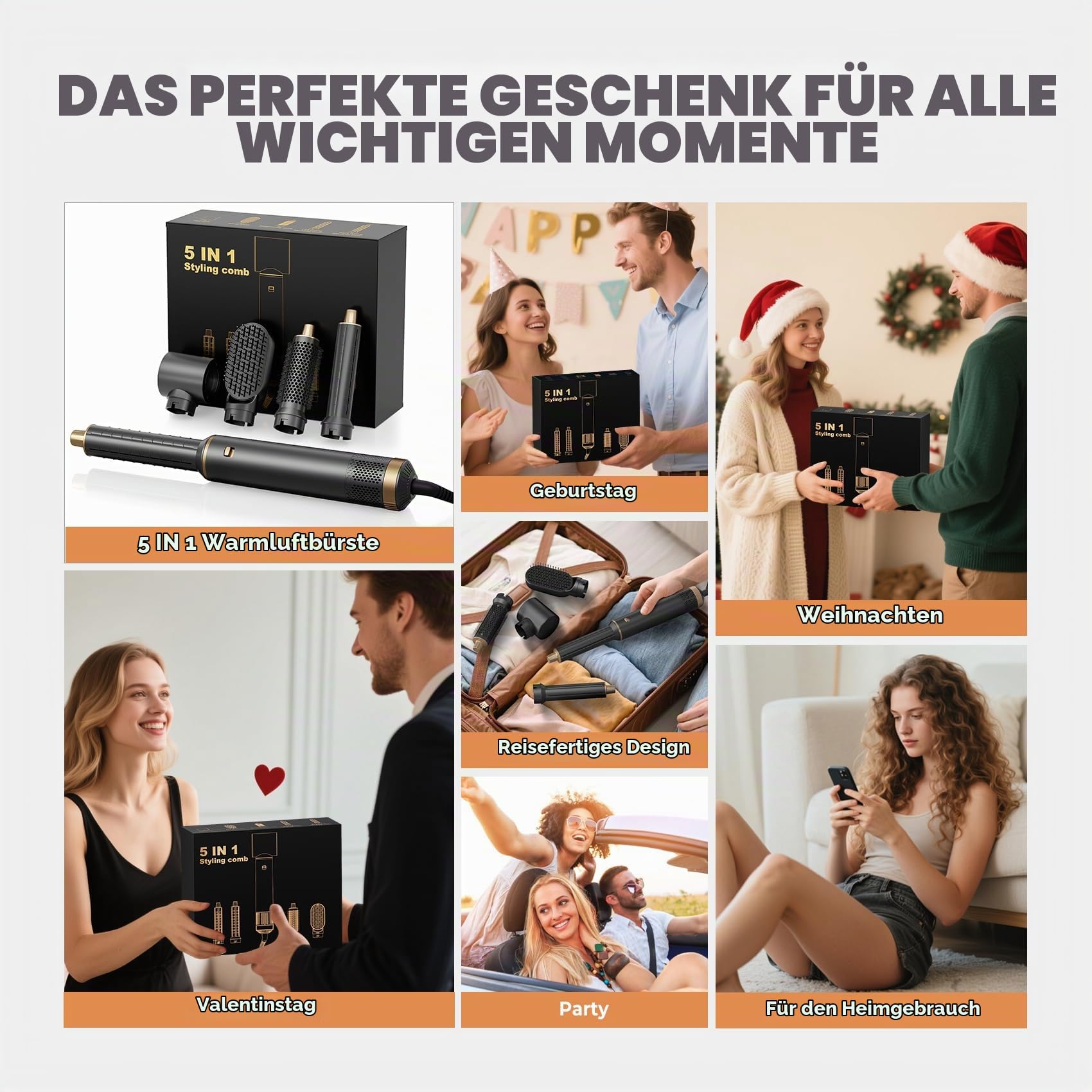 UMIGA Airstyler 5 in 1 Hairstyler mit Air Lockenstab Föhn Set, Rosa