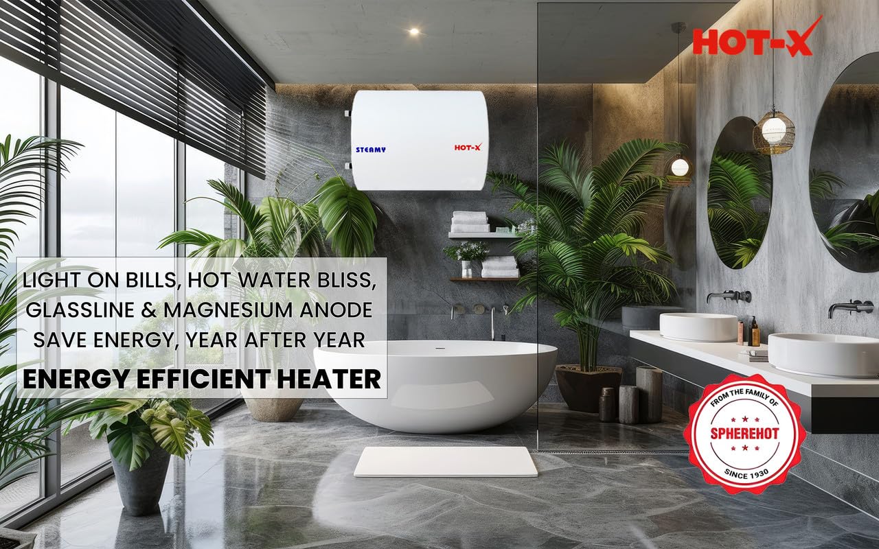 Hot-X Steamy Left Hand Horizontal Side (LHS) Storage 15 Litre Water Heater Rust-proof outer Body|Compact Size|Fits under false ceilings|Suitable for High-rise Buildings|8 Bar High Pressure rating Hot-X Steamy Left Hand Horizontal Side (LHS) Storage 15 Litre Water Heater Rust-proof outer Body|Compact Size|Fits under false ceilings|Suitable for High-rise Buildings|8 Bar High Pressure rating