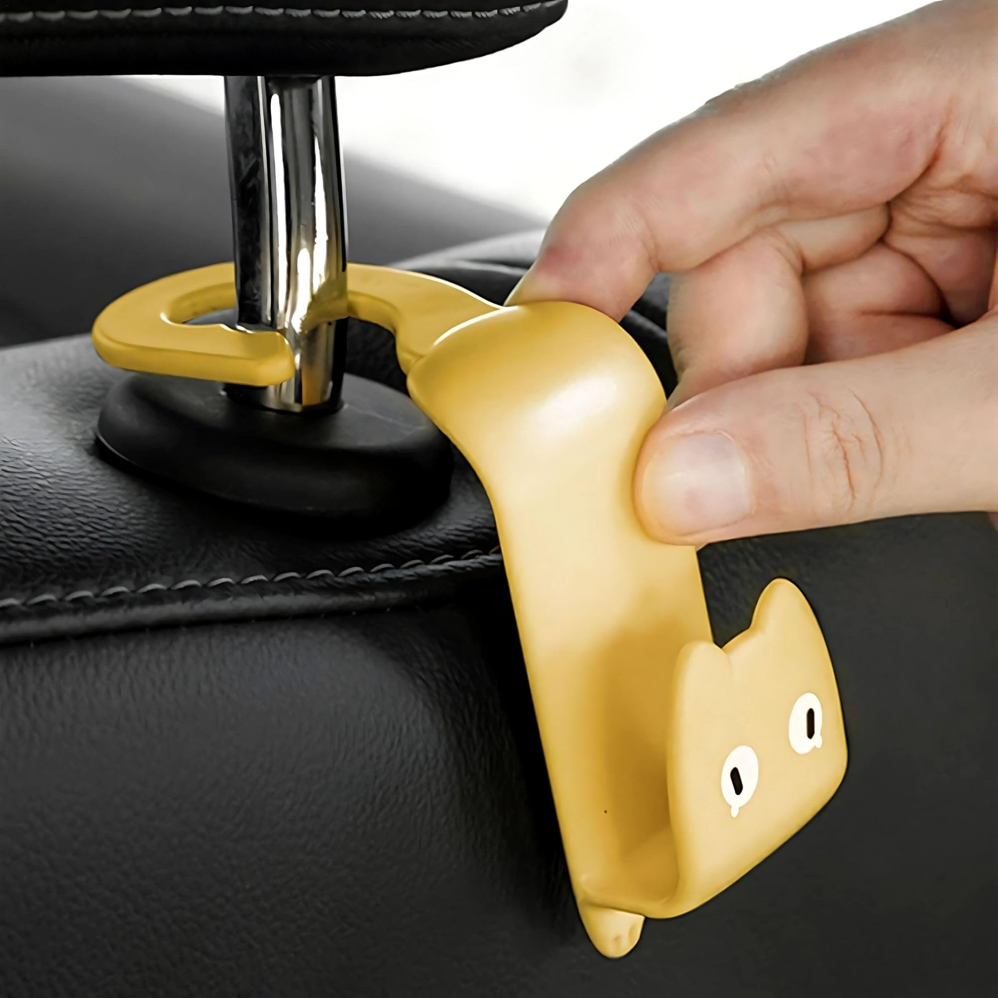 hian Car Backseat Headrest Hook | Beige, Pack of 2 – 3.3X9X7.3 cm | Heavy-Duty Scratch-Resistant PP Plastic | Space-Saving & Clutter-Free | for Hanging Bags, Coats & Groceries