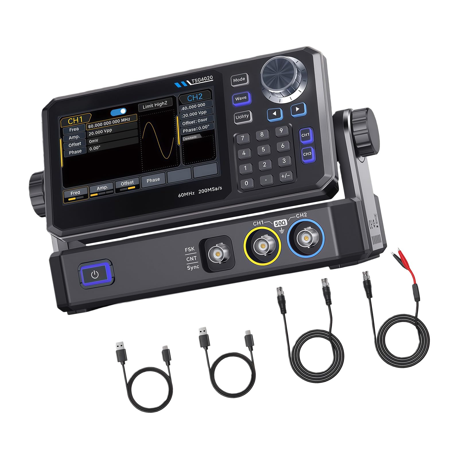 Channel Function Arbitrary Waveform Signals Generator for Electronics Testing 200MSa / s 14 Bit 4.3in Screen 30 / 60MHz Double Channel Function Signals Generator Touch Display Arbitrary Waveform
