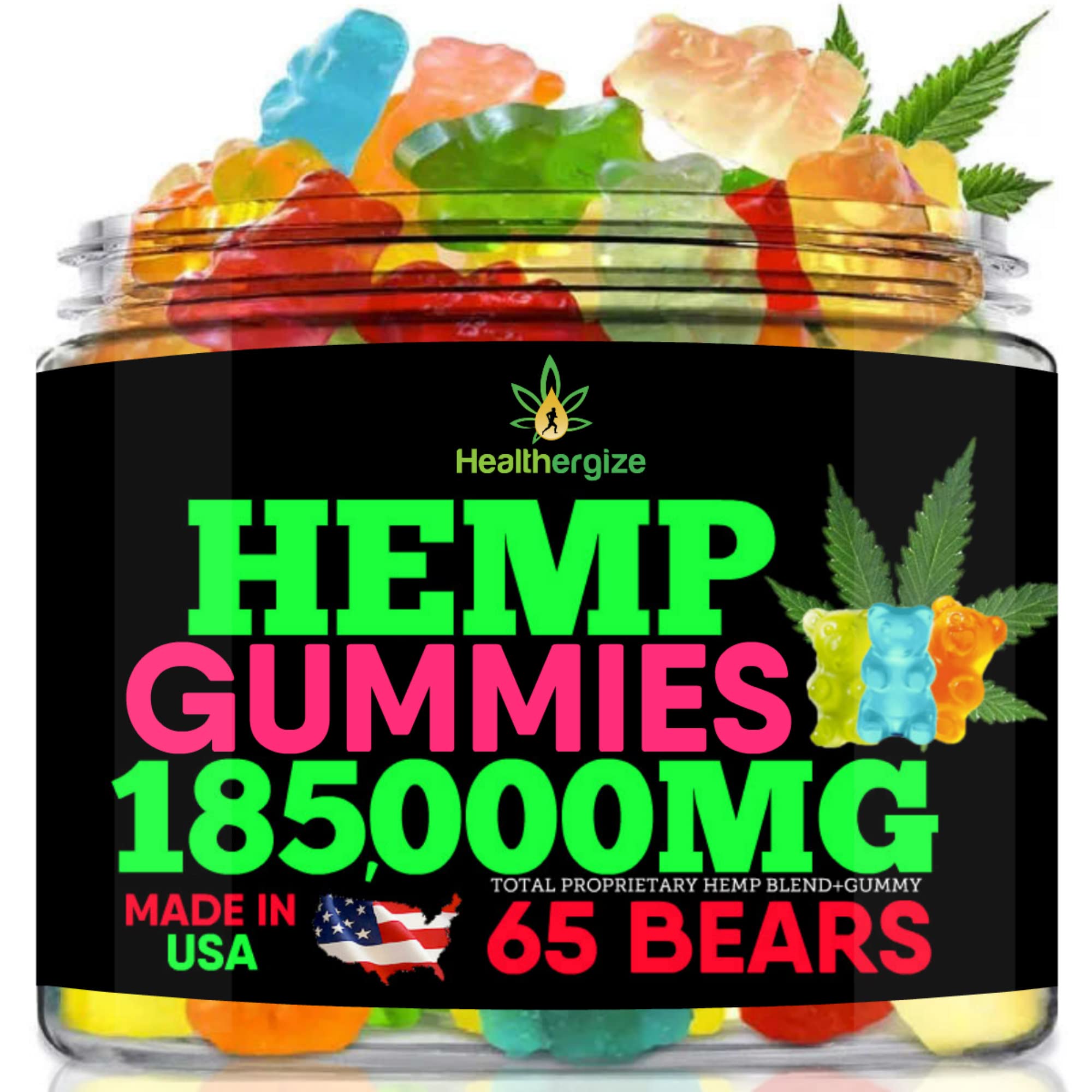 Hemp Gummies Bears Relax-Premium Hemp Gummy Bears, Fresh Fruity, Made in USA, Natural Hempoil Infused, Sleep, Back, Knees-65 Fresh Bears