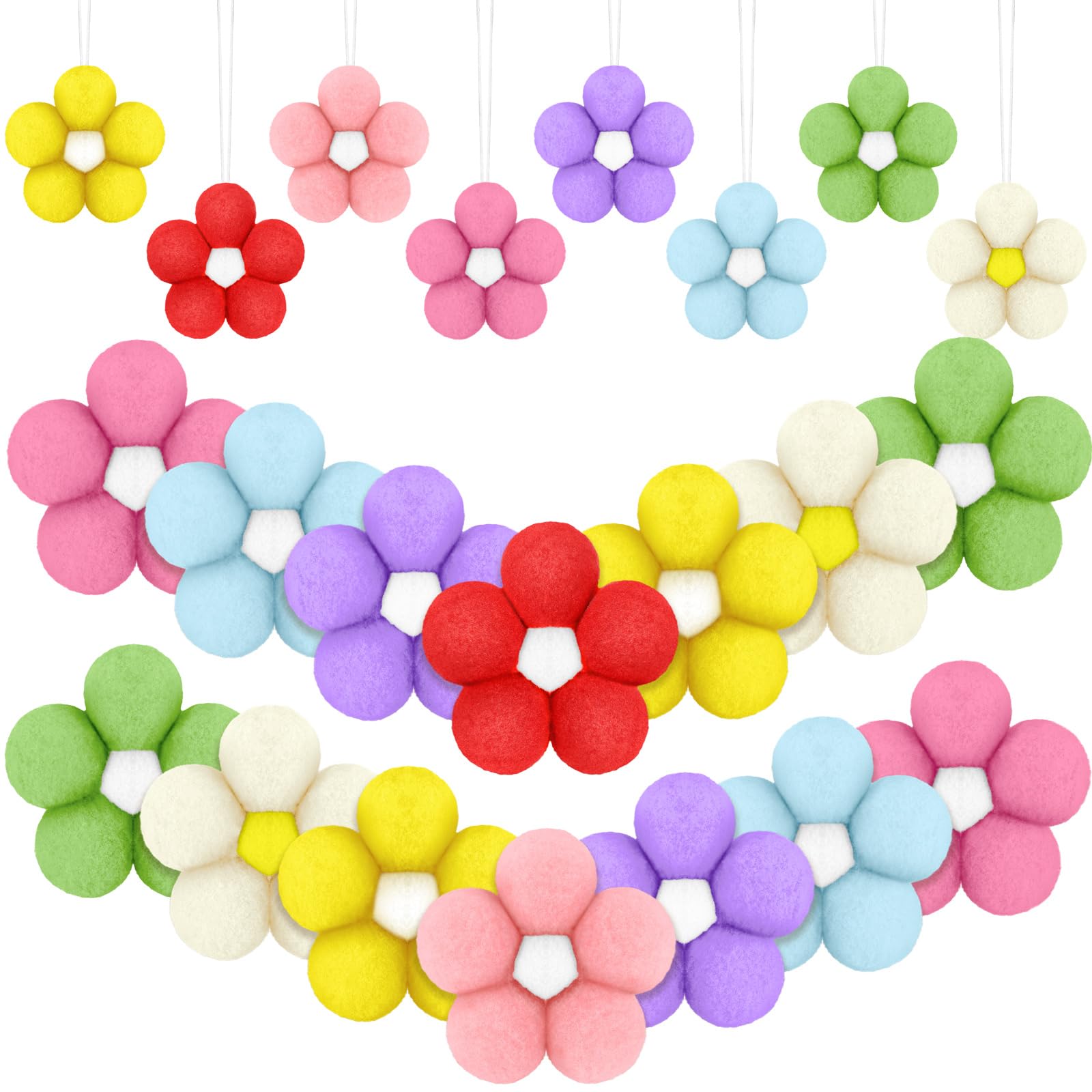 32 Pcs Spring Ornaments for Tree Felt Daisy Flower Hanging Ornament Spring Easter Hanging Home Decoration Wool Floral Garland for Party Supplies(32