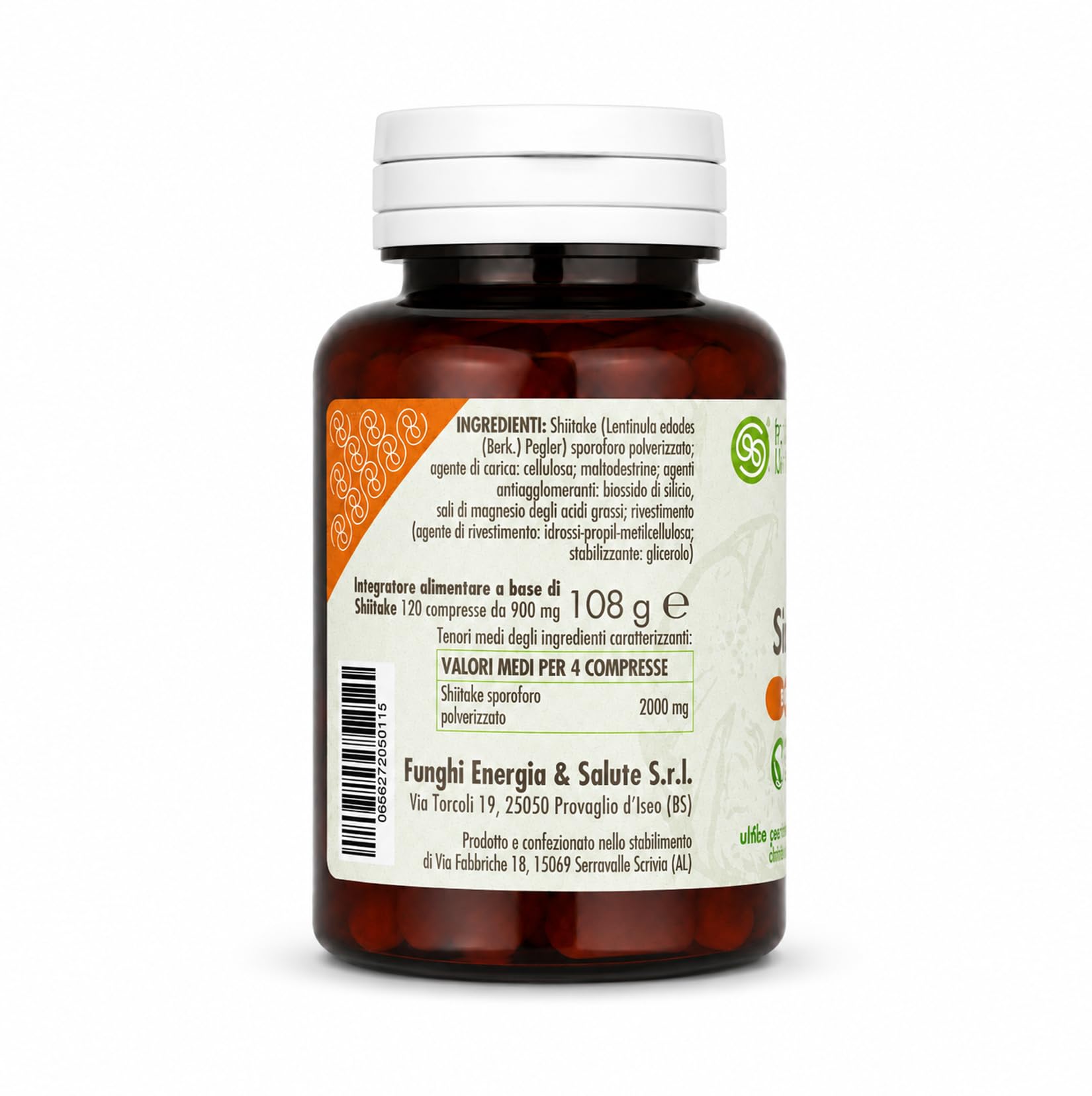 Shiitake Basic Integratore Funghi Medicinali 120 Compresse 500 mg | Lentinula edodes, VeganOK, senza OGM glutine e metalli pesanti, benessere generale, vitalità e metabolismo