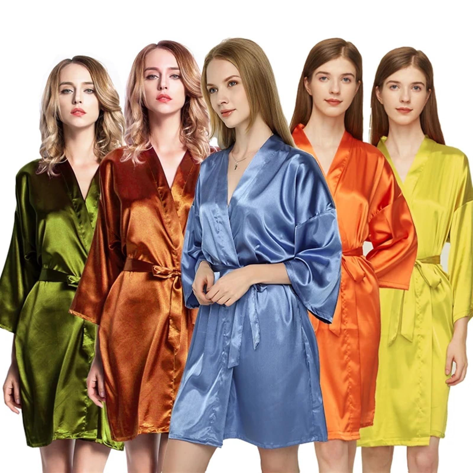 Peignoir Satin Femme Robes de demoiselle d'honneur Robe de mariée courte Robe en Satin femmes Robe de mariée peignoir vêtements de nuit Robe de chambre grande taille ceinture(Mint,Customize your text)