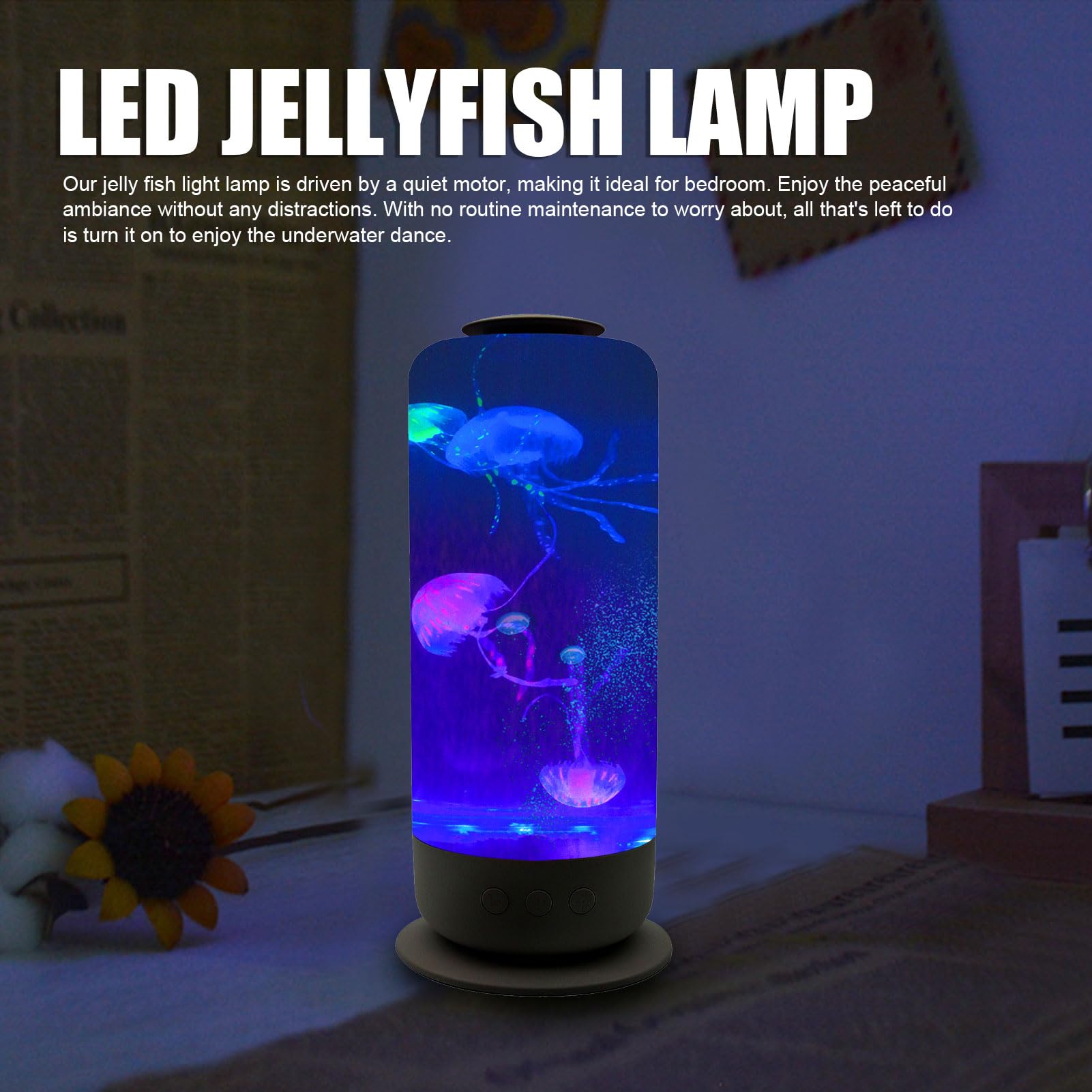 Sxhlseller Lampa Meduzów, 7 Kolorowych LED Fantasy Mood Light z 3 Prędkościami Przepływu Wody, poprawić Swój Nastrój, Cicha Lekka Lampa Akwarium do Dekoracji Domu, Mężczyźni, Kobiety i (BLACK)