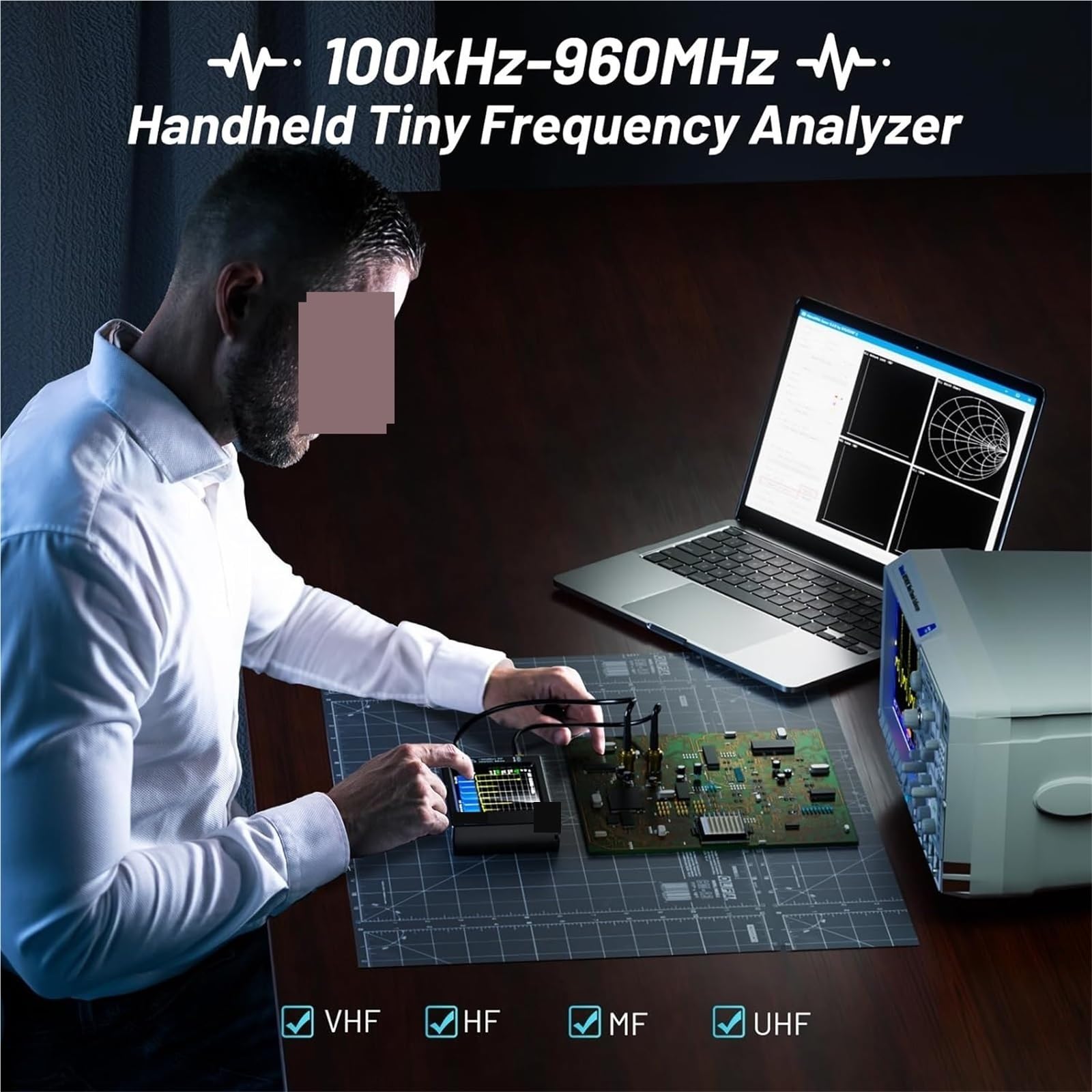 V0.3.1 Przenośny mały analizator częstotliwości 100 kHz do 960 MHz MF/HF/VHF UHF Analiza widma wejściowego
