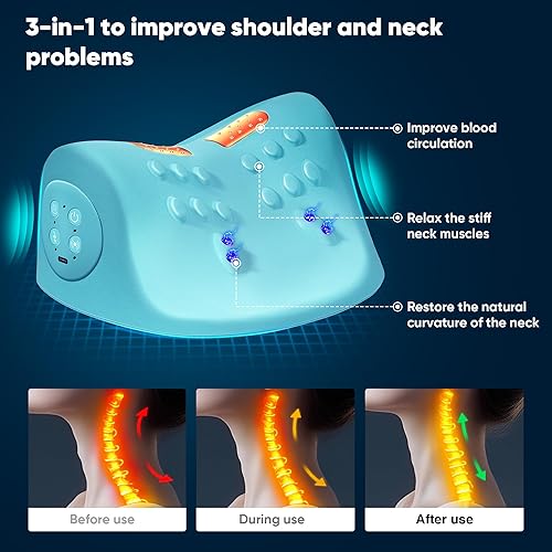 Miniatura 2 de Masajeador de cuello, relajante de cuello y hombros con calor, 3 modos, almohadas de cuello portátiles para aliviar el dolor y relajación muscular,