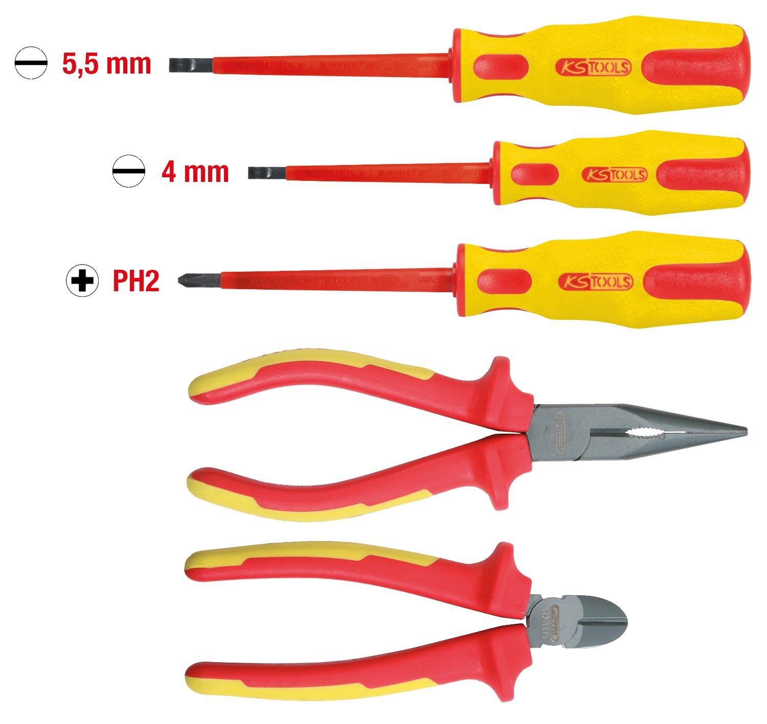 KS Tools Ergo VDE 117.1170 Plier and Screwdriver Set (5 Pieces) - Image 2
