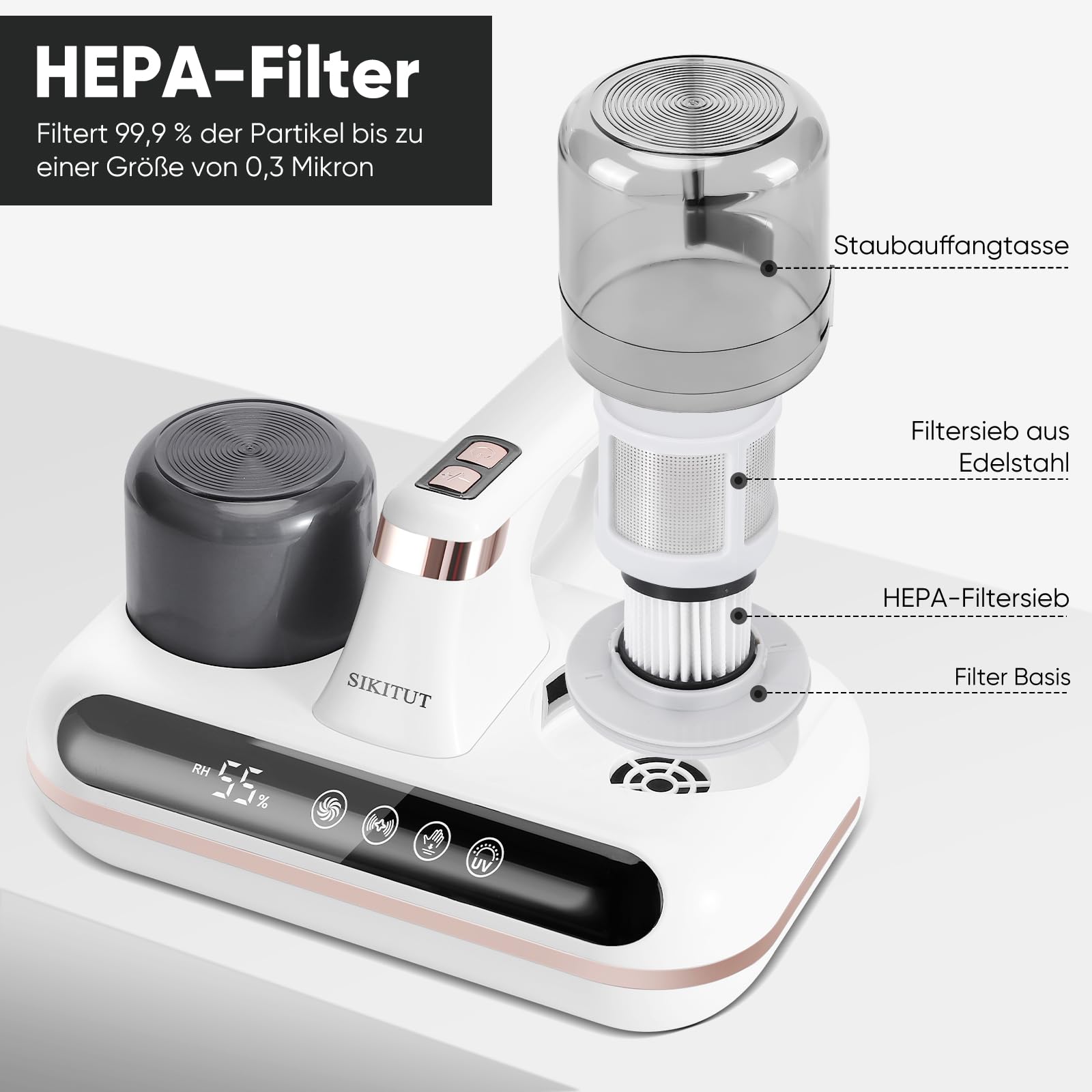 Milbensauger für Matratzen, 5-IN-1 Antimilben-Staubsauger mit UV-C-Licht, HEPA Filter, Entfernt 99,9% Bakterien