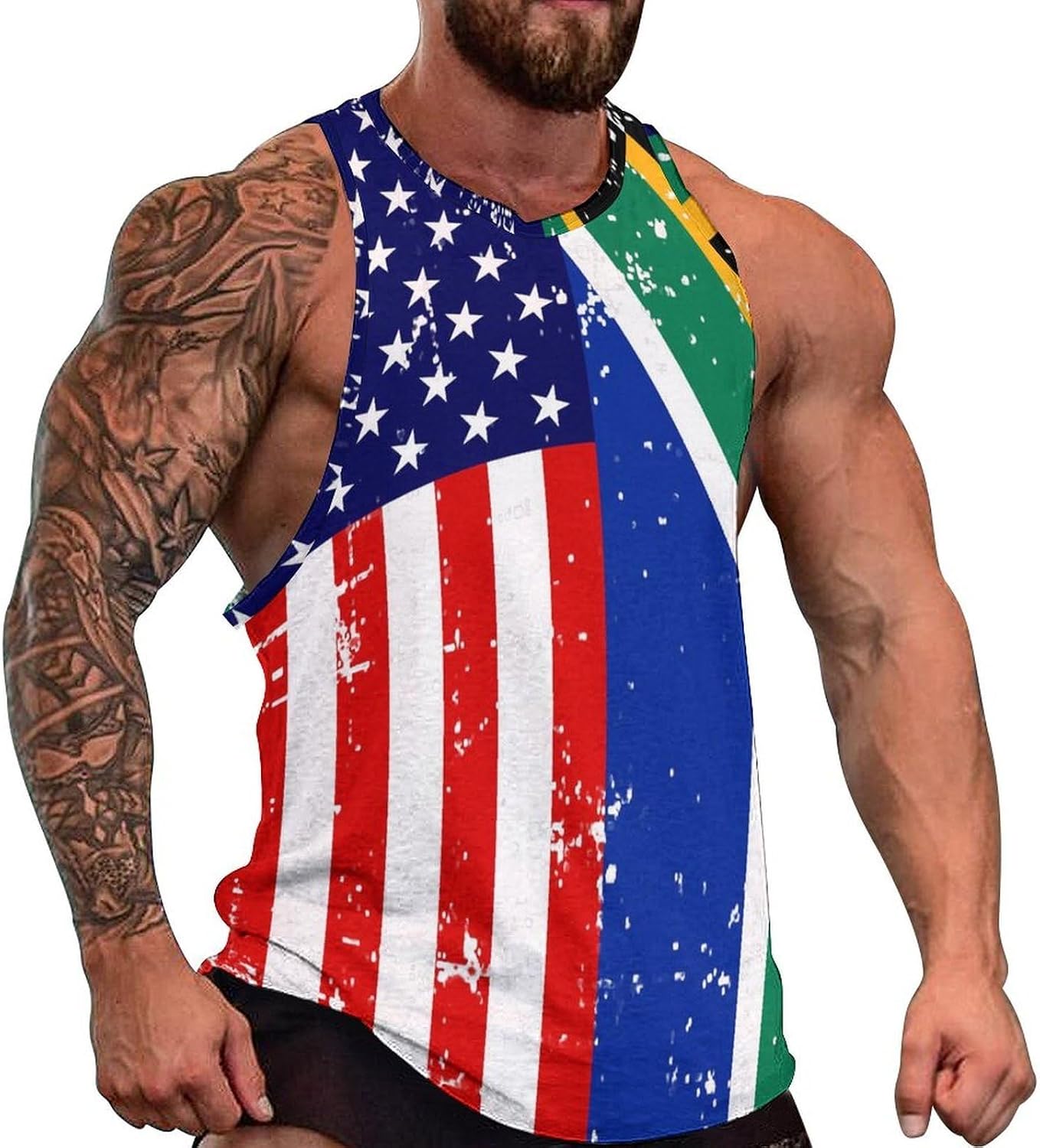 Am-ericans South African Flag Mens Tank Tops Sleeveless Muscle Shirts Beach Casual Gym Shirt Vest Tee Tops