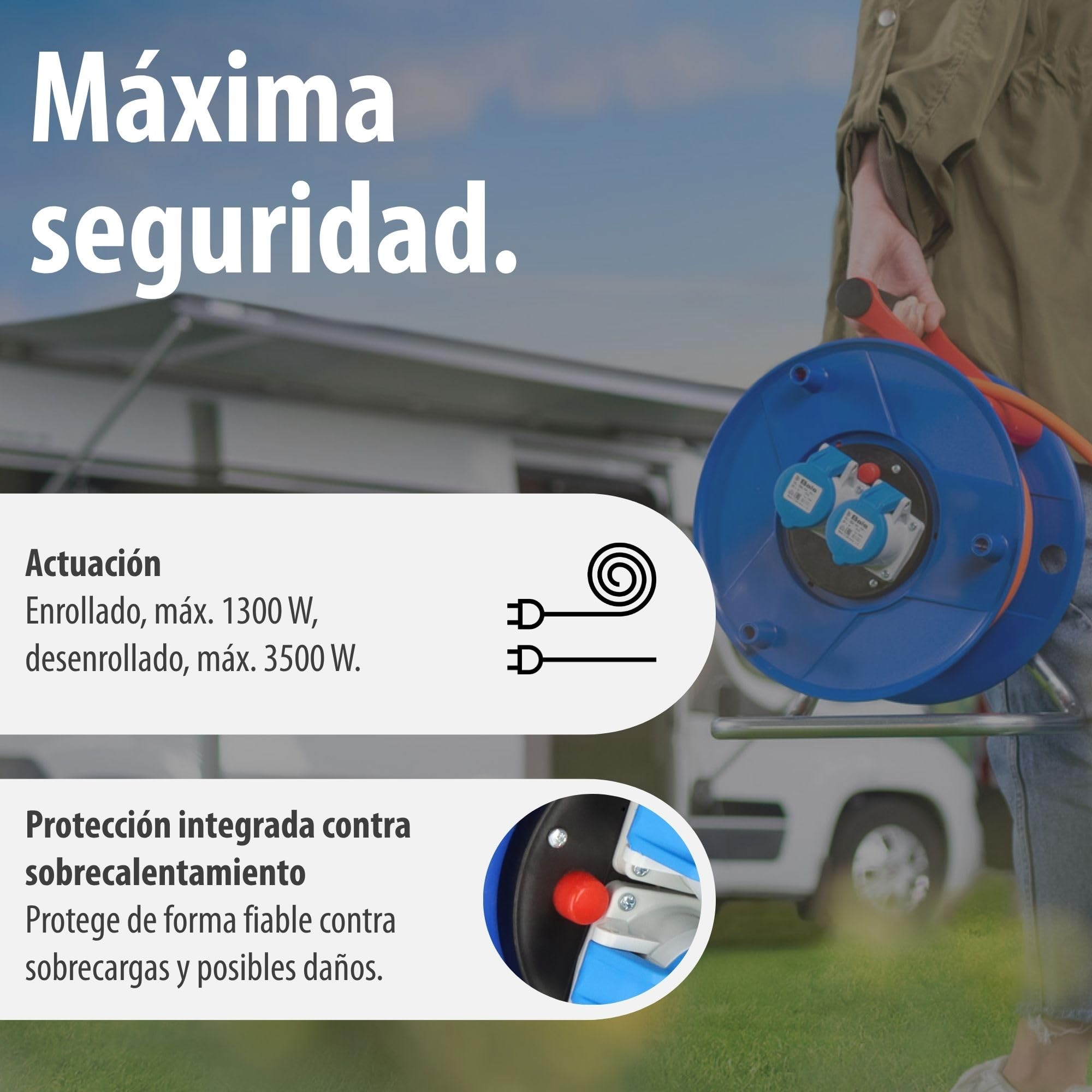 Brennenstuhl enrollacables Garant CEE 230V con alargador de 25m (uso universal en exteriores, con 2 enchufes CEE, fabricado en alemania)