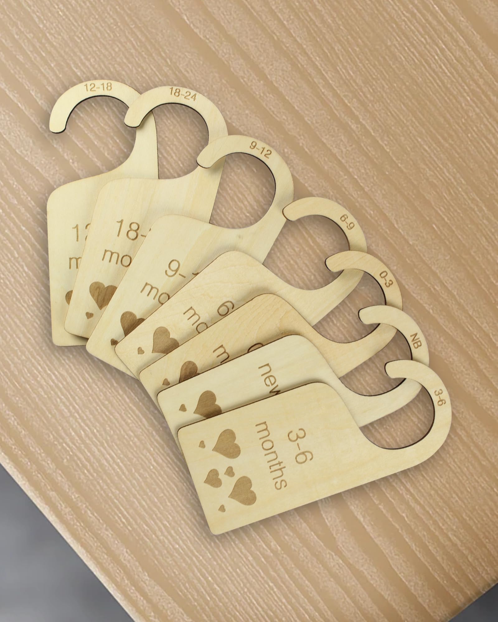 7Pcs Baby Closet Dividers for Clothes,Beautiful Heart Double-Sided Wooden Hanger Clothes Dividers Newborn to 24 Month Clothes Hanger Organizer,Nursery Decor Hanger Dividers for Room,Size:2.9x7 Inch