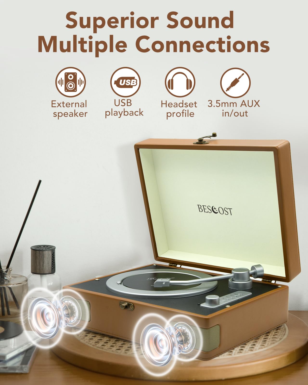 Lecteur CD Portable et Haut-Parleur Bluetooth 2 en 1, Style Valise Vintage, Avec USB AUX, Pour la Maison, Bureau (Marron)