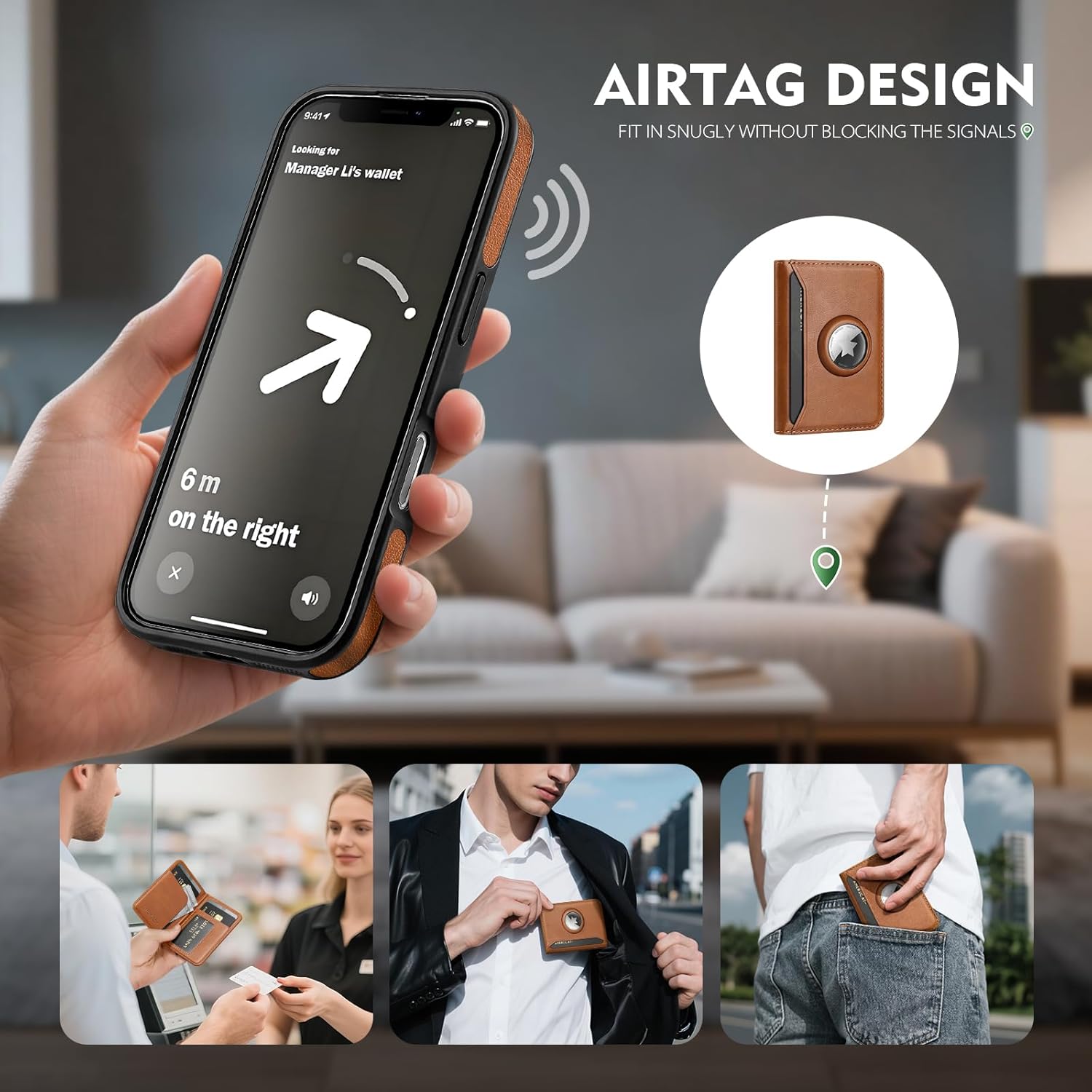 Antsturdy Compatible with MagSafe 2 in 1 Detachable Magnetic iPhone 16 Pro Max Case Wallet with AirTag Holder,Men Women PU Leather RFID Blocking Credit Card Holder Slots Flip Cover Kickstand,Brown - Image 5