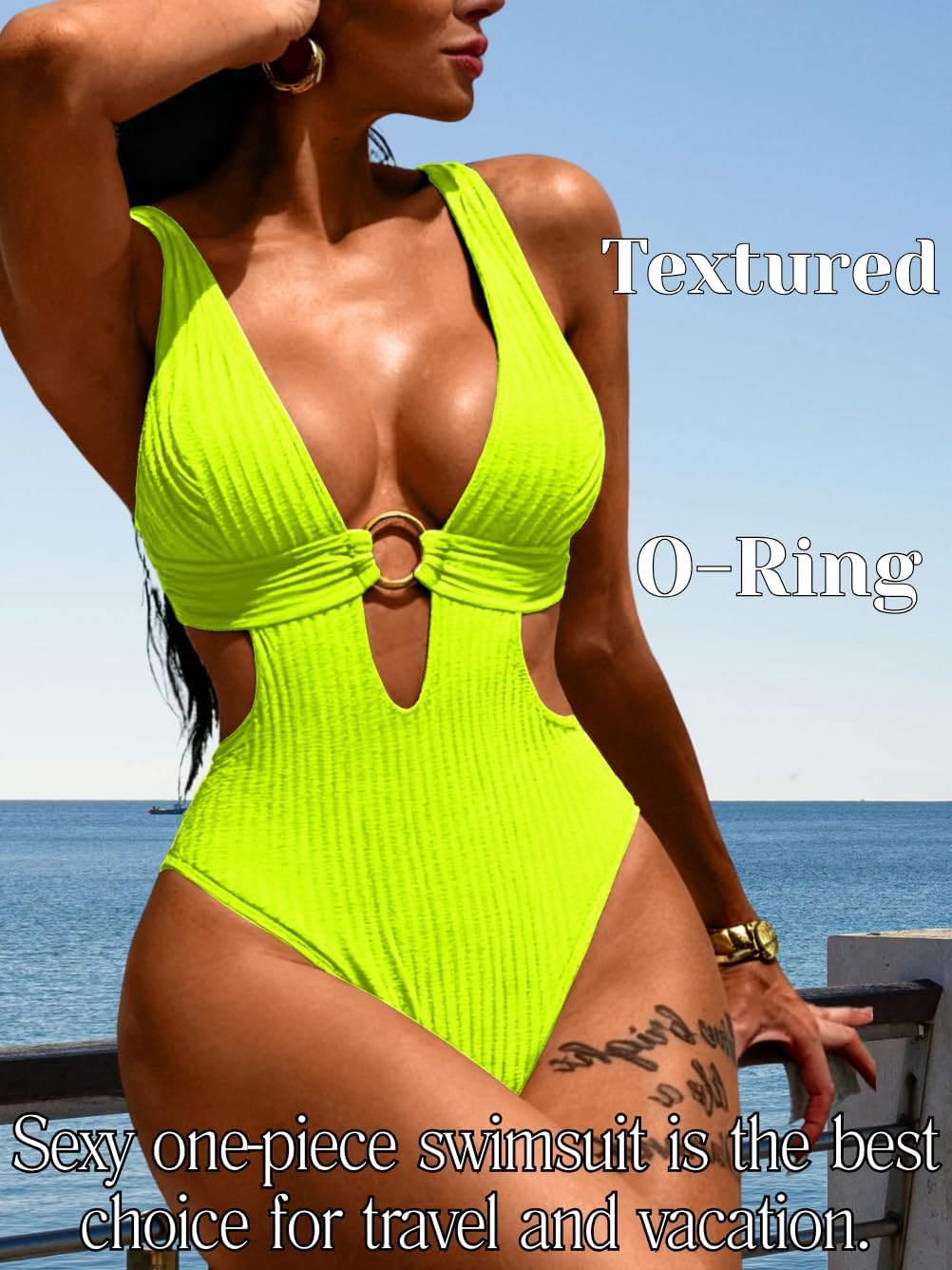 EHSUYAB Sexy Women Plunge V One Piece Swimsuit,Cut Out Textured Cheeky High Cut Bathing Suit, Pool Party Monokini Rave Outfit