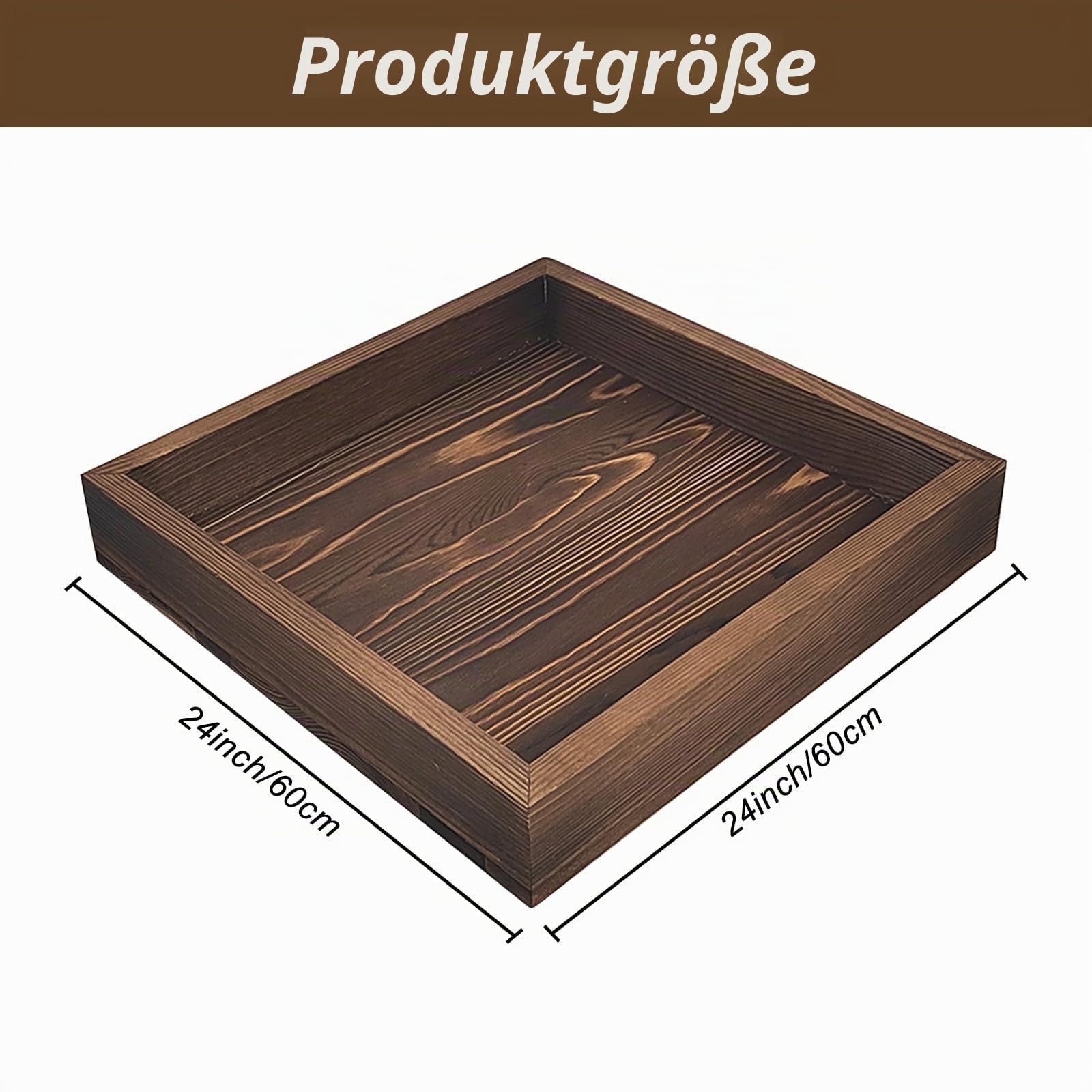 YEXEXINM 61 x 61 cm extra großes quadratisches Ottoman-Tablett, rustikales Serviertablett aus Holz, klassisches schwarzes Walnussholz, dekoratives Serviertisch für Wohnzimmer, Küche, Theke