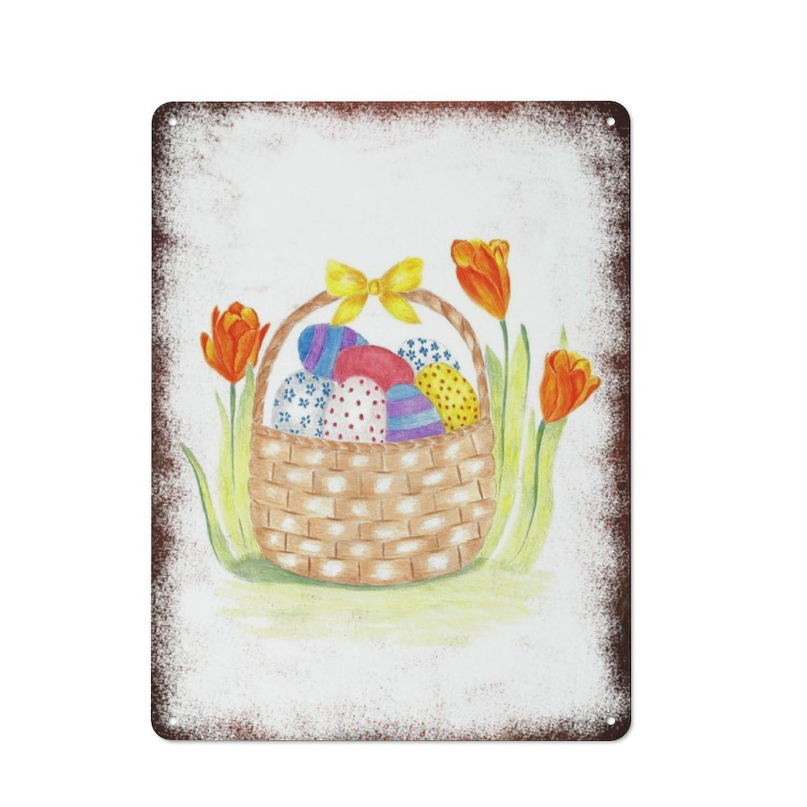 Easter Egg Flower Watercolor Metal Art Spring Theme Home Kitchen Restaurant Fashion Wall Decor 8x12 Inch