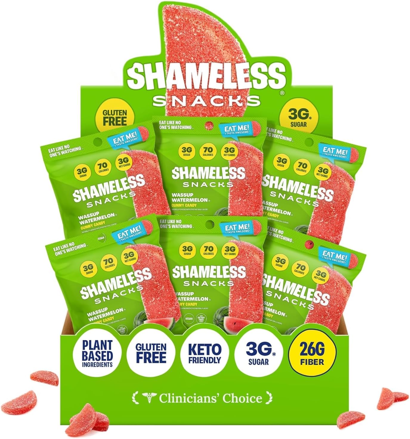 Snacks - Healthy Low Calorie Snacks, Low Carb Keto Gummies (Gluten Free Candy) - 6 Pack Wassup Watermelon