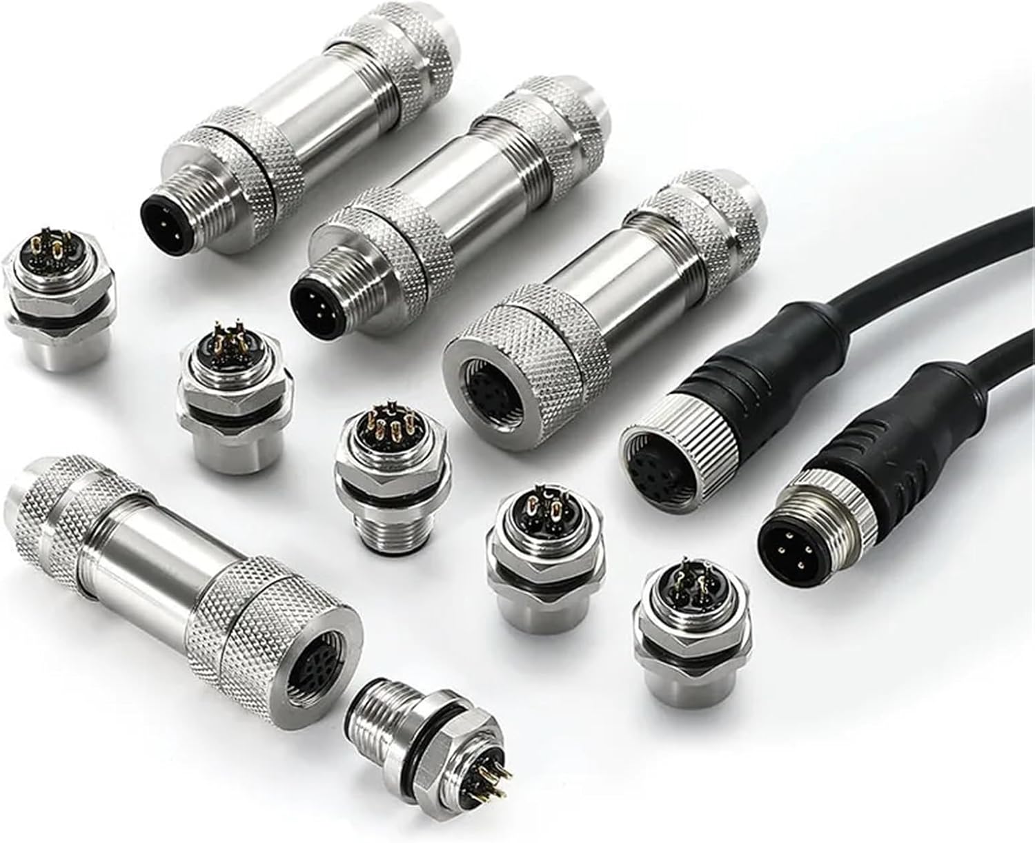 1Pcs M12 Waterproof Stainless Steel Connector Socket 4 5 8Pin Sensor Assembly Type Injection Molding(Bright Yellow)