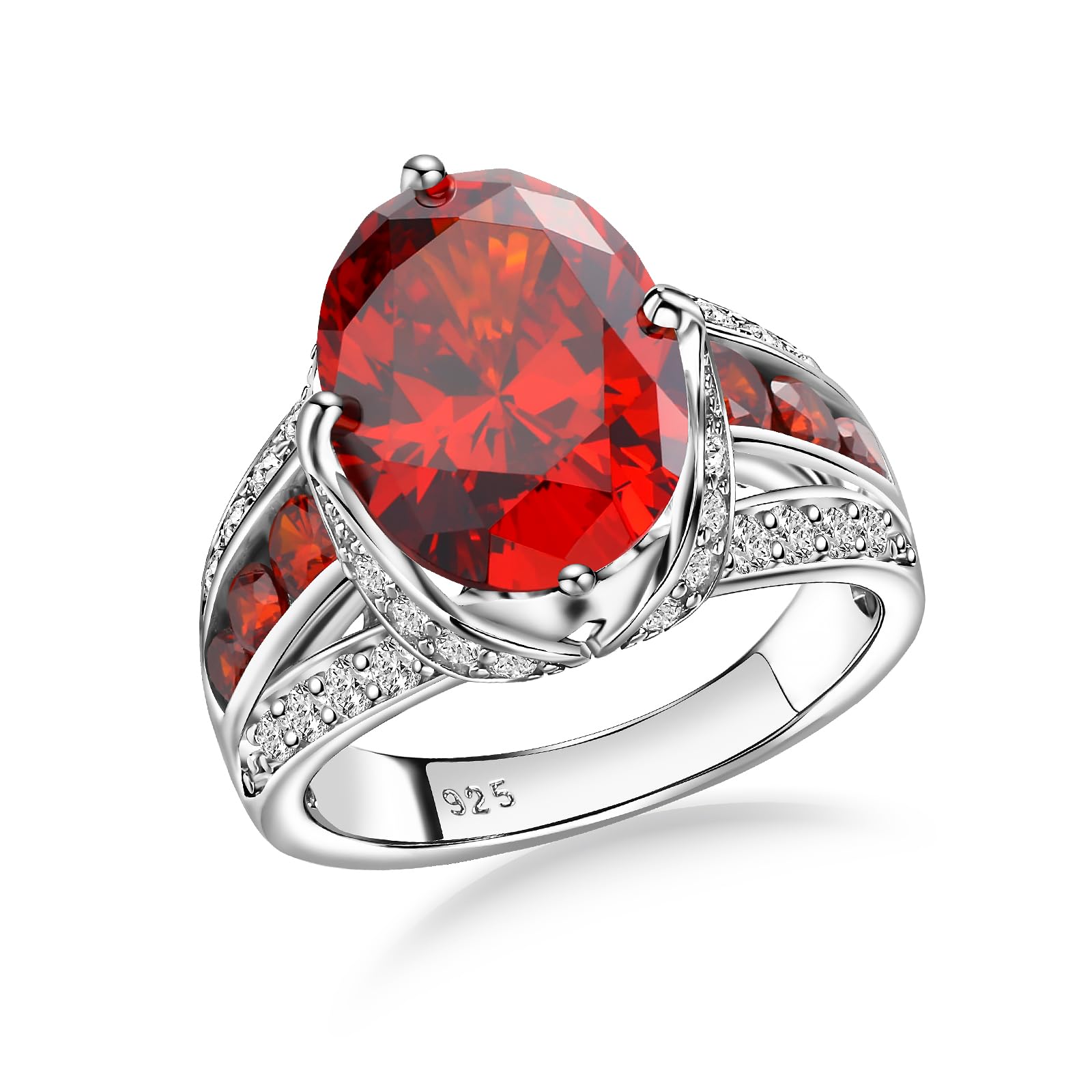 Emerald/Sapphire/Ruby/Tourmaline Rings for Women, 925 Sterling Silver Gemstone Engagement Anniversary Ring Big 6.5-8.5 Carat Birthstone Ring, Size 6 to 10 (Send Gift Box)