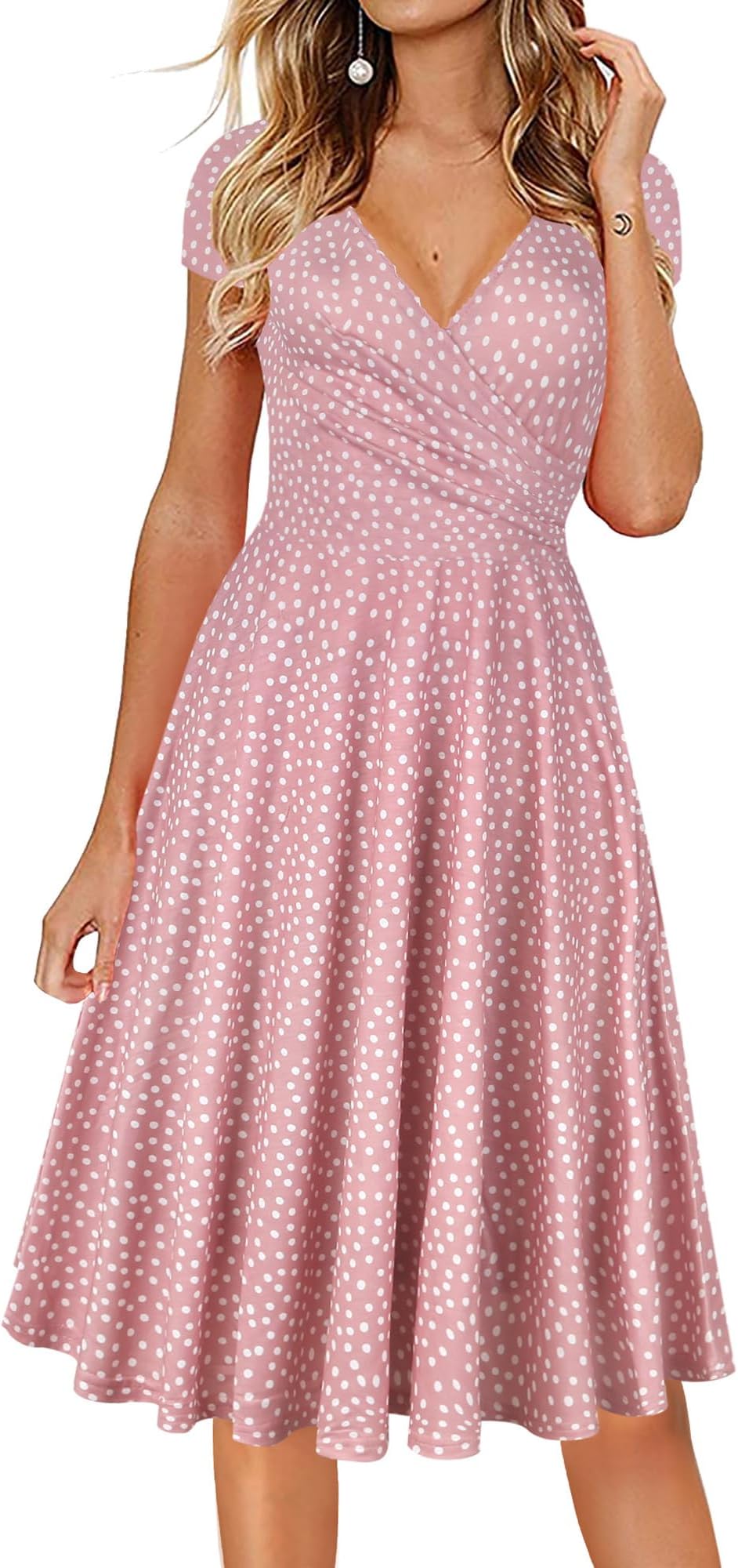 Women's Cap Sleeve Summer Casual Dresses V-Neck Floral Vacation Party Dress OX233