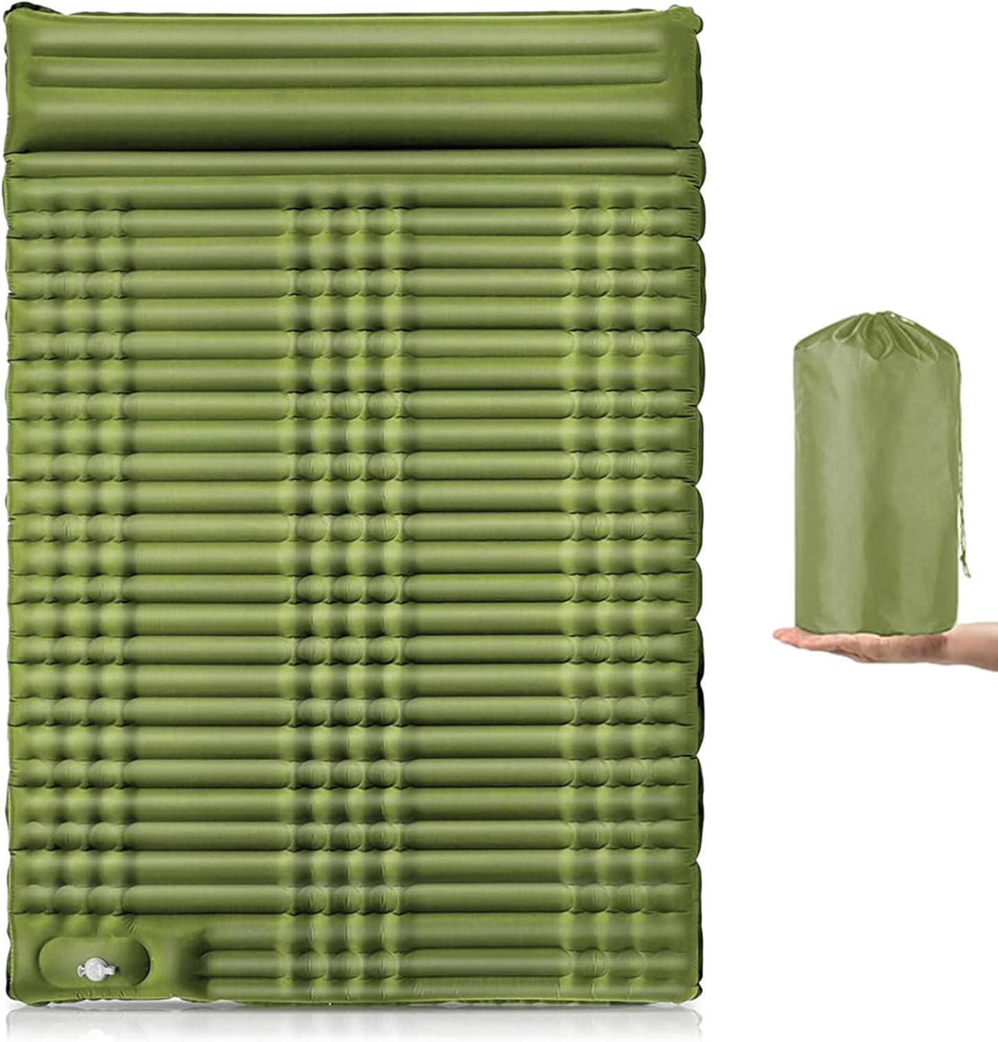 Durable Double Self Inflating Sleeping Pad for Couples Convenient Foot Pump Comfortable Hiking Bed for Families 200x130cm Army Green (Army Yellow)