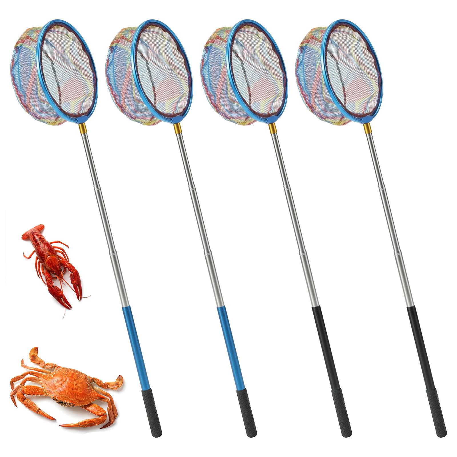 4 Stück Fischernetz, einziehbar, leicht, Kescher mit Aluminium-Stangengriff, Kinder-Fischernetze für Jugendliche, Fangnetze, Schmetterlingsnetze