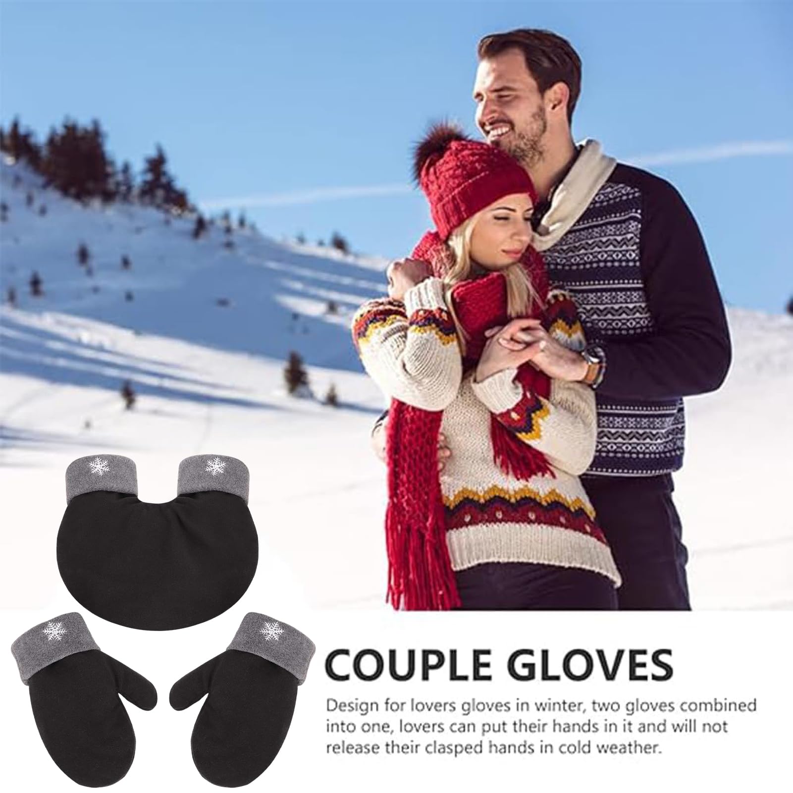 IPENNY Christmas Gloves For Couples Lovers, Winter Warm Hand Holding Mittens Christmas Gift, Black, One Size
