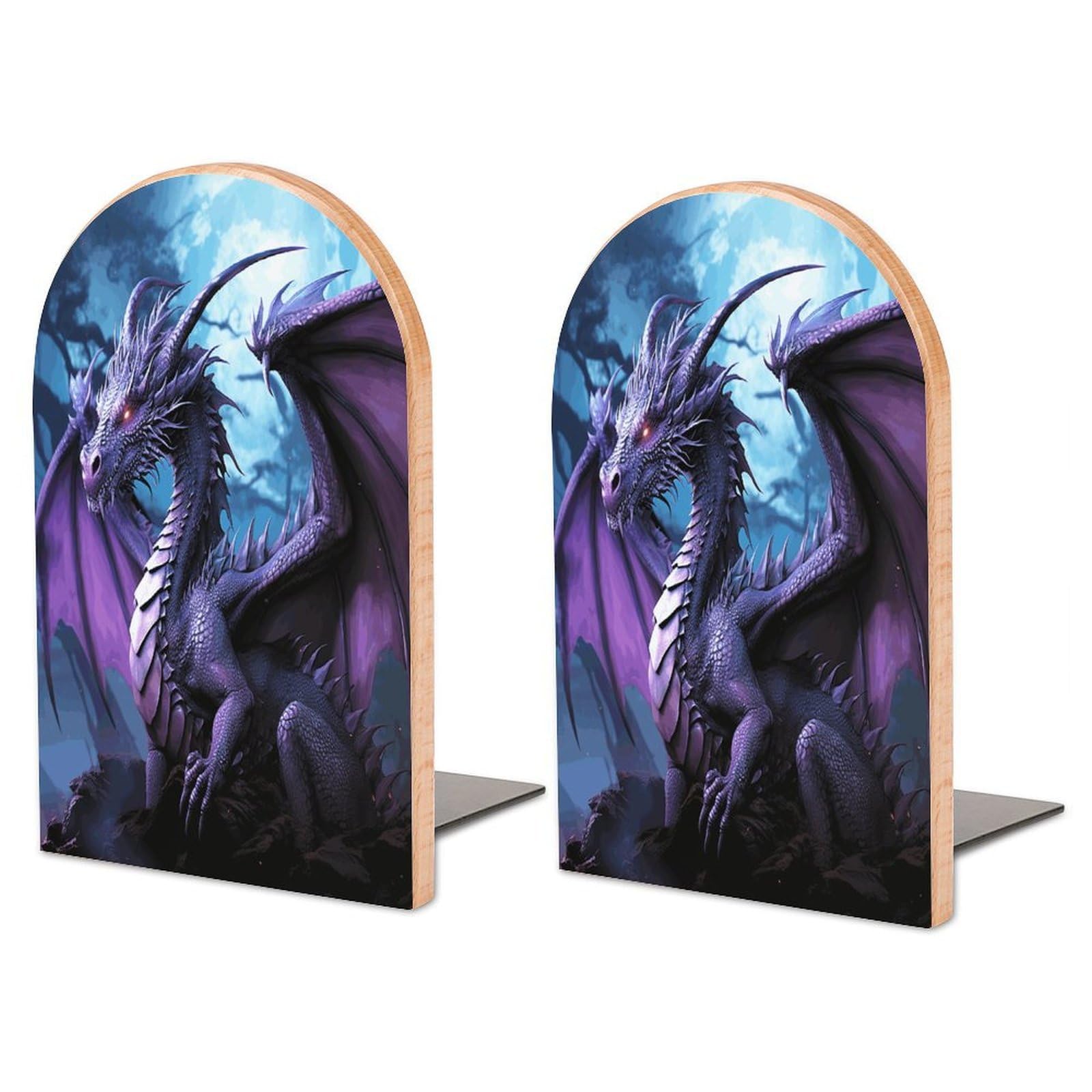 Sujetalibros de dragón morado decorativo de madera resistente grandes