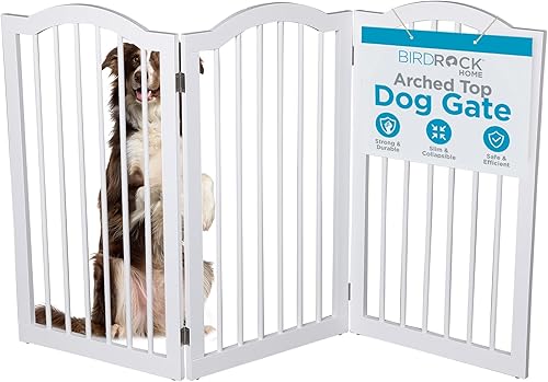 INTERNET'S BEST Puerta para perros con parte superior arqueada, 3 paneles, barrera de madera para mascotas de 36 pulgadas de alto para perros o