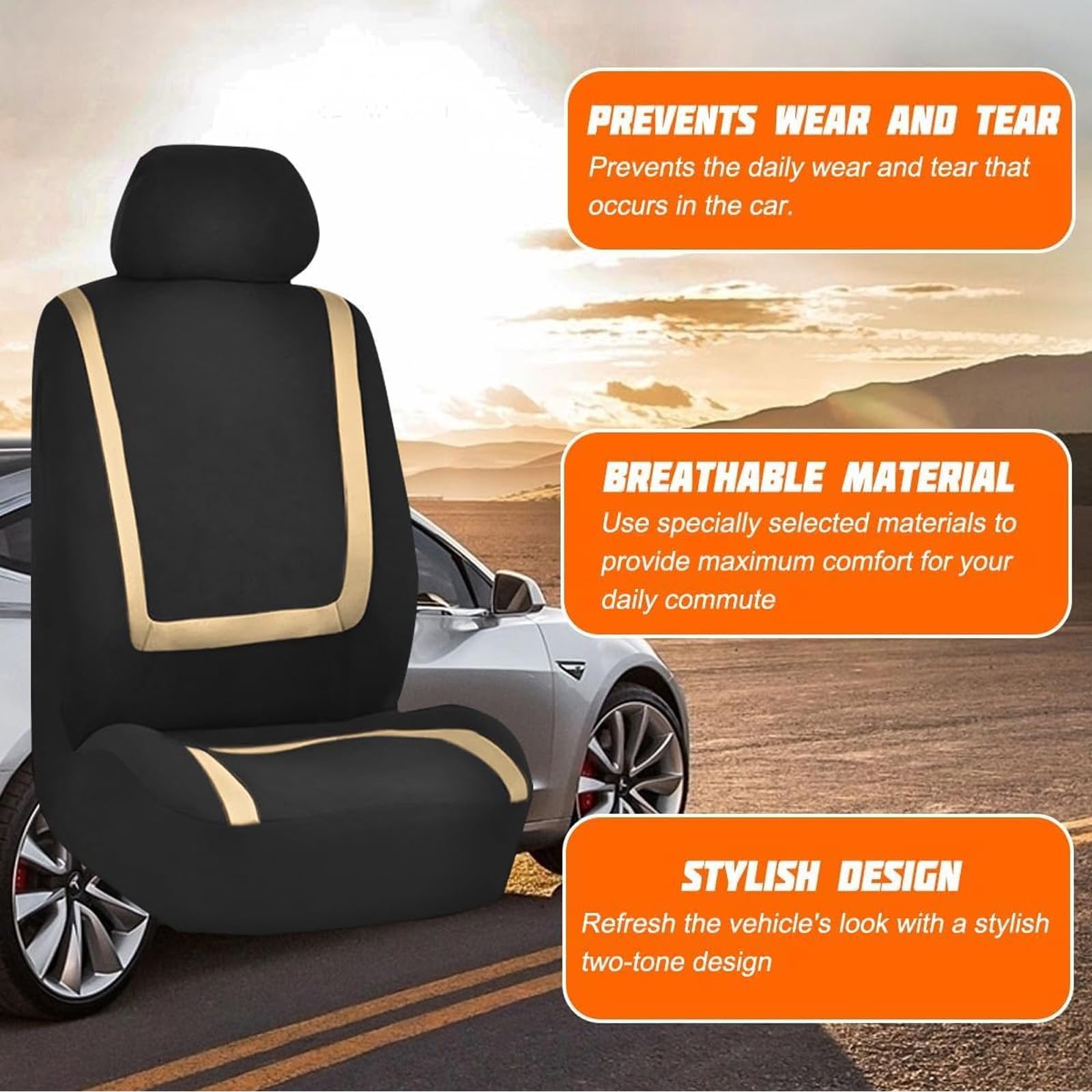 Housses Siège Voiture pour Dacia Sandero 3/Sandero Stepway III 2021-2026 Antidérapantes Sièges Avant Respirantes Nonslip Accessoires Interieur,D/Beige