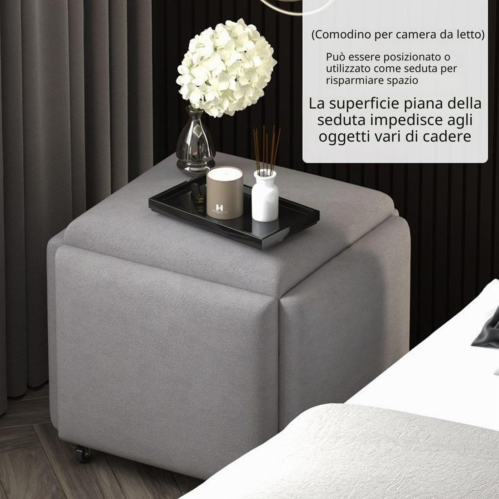 Sgabello 5 in 1, impilabile, per interni, salvaspazio, elegante e multifunzione (D, 45 x 45 cm)