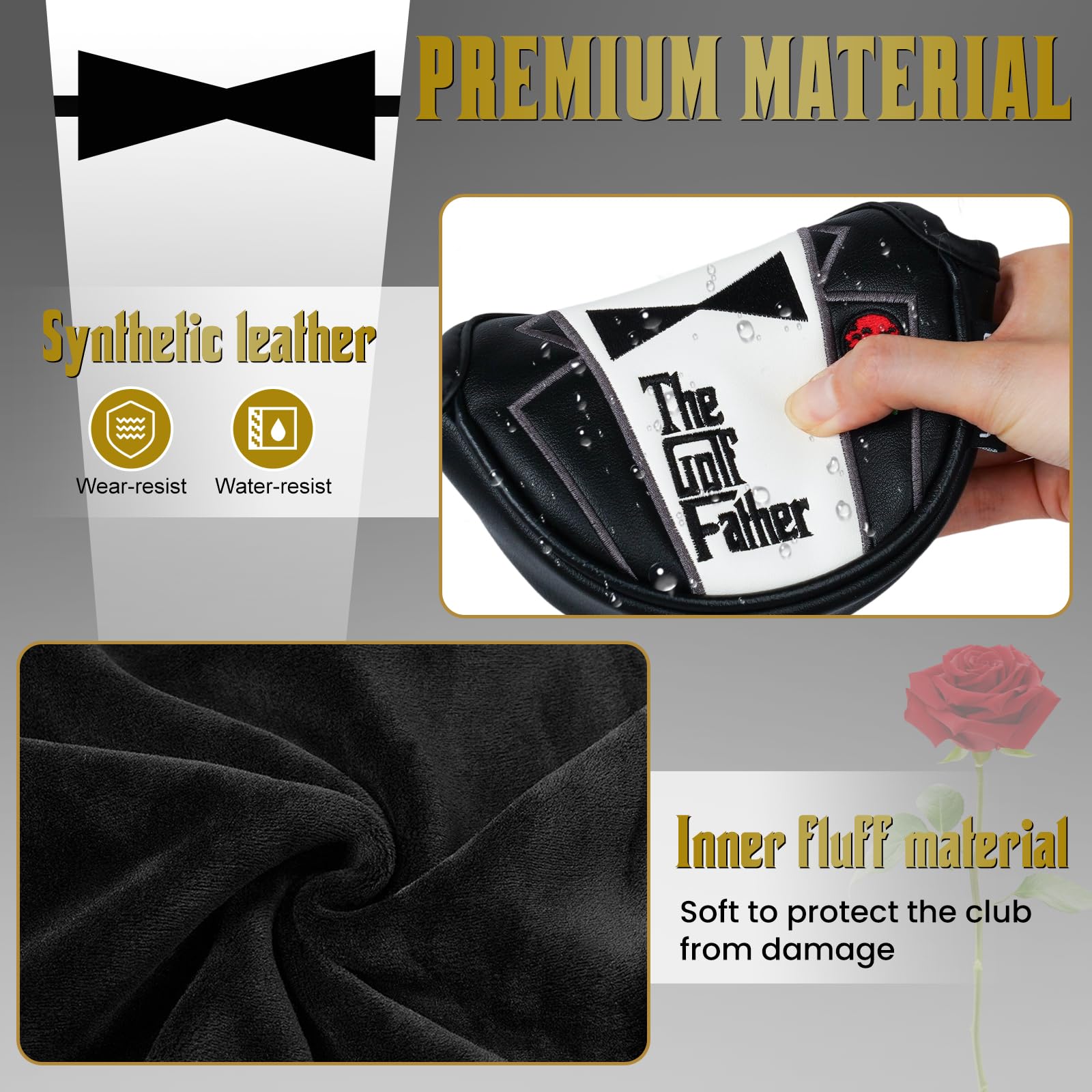 Golfschlägerhauben für Fahrer/Fairwayholz/Hybrid/1FH/Putter/Eisen/Handschuhe, Schwarz und Weiß, PU-Leder, Geschenk für den Golfvater
