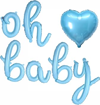Oh Baby Balloon Set with Heart, Blue Script Letter Balloons for Oh Boy Baby Shower Decorations and Its a Boy Gender Reveal Party