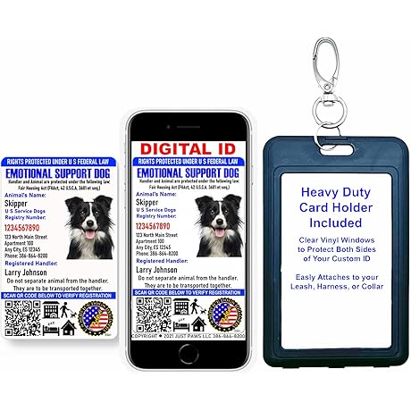 Just 4 Paws Custom Emotional Support ID Card with QR Code &...
