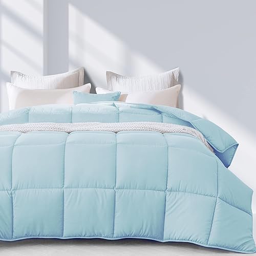 Edredón alternativo para todas las estaciones, tamaño King, relleno de poliéster, tela de microfibra cepillada ultrasuave, lavable a máquina (azul