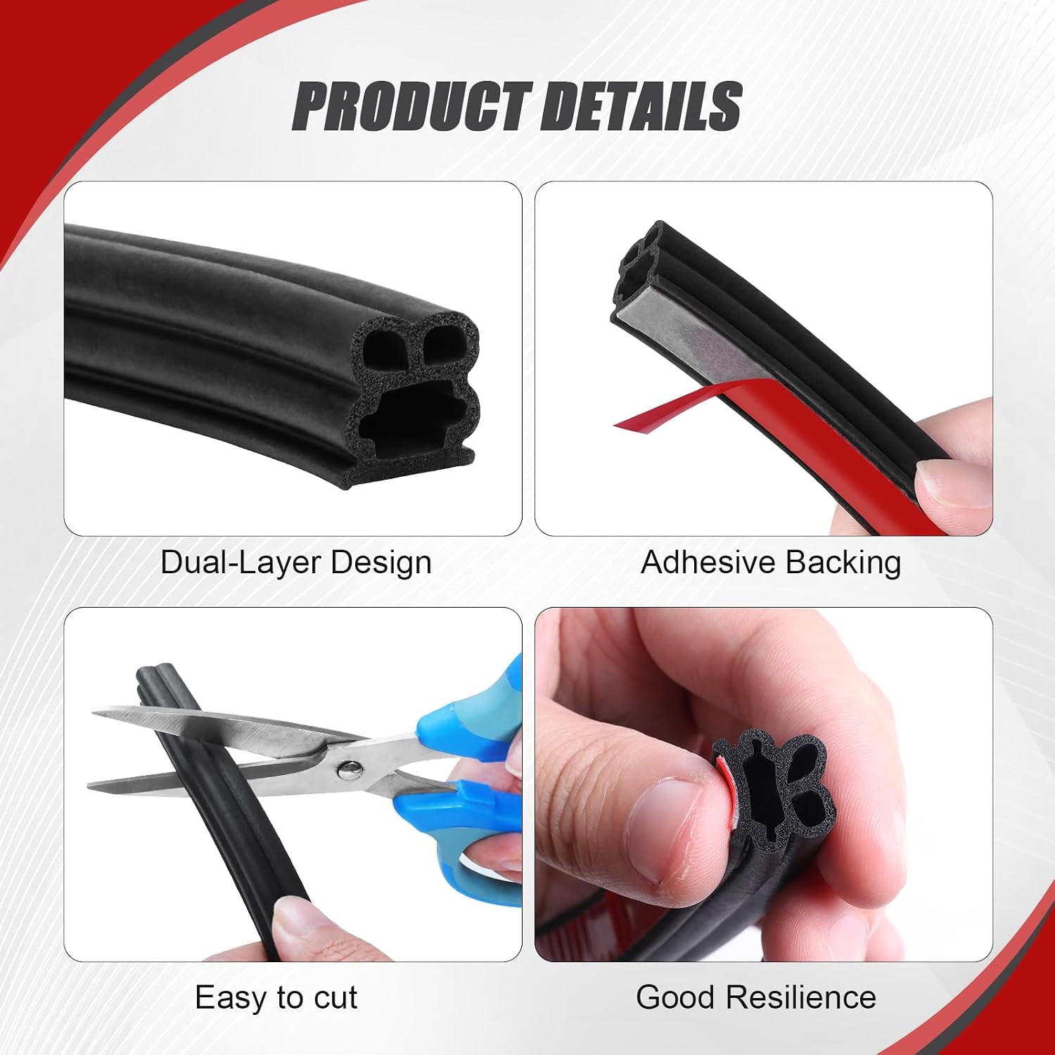 Car Door Seal Strip, Universal Self Adhesive Car Door Seal, Thickened Double Layer Rubber Automotive Weather Stripping, for Cars, Truck, Rv, Pickup, SUV (52.5 Ft)