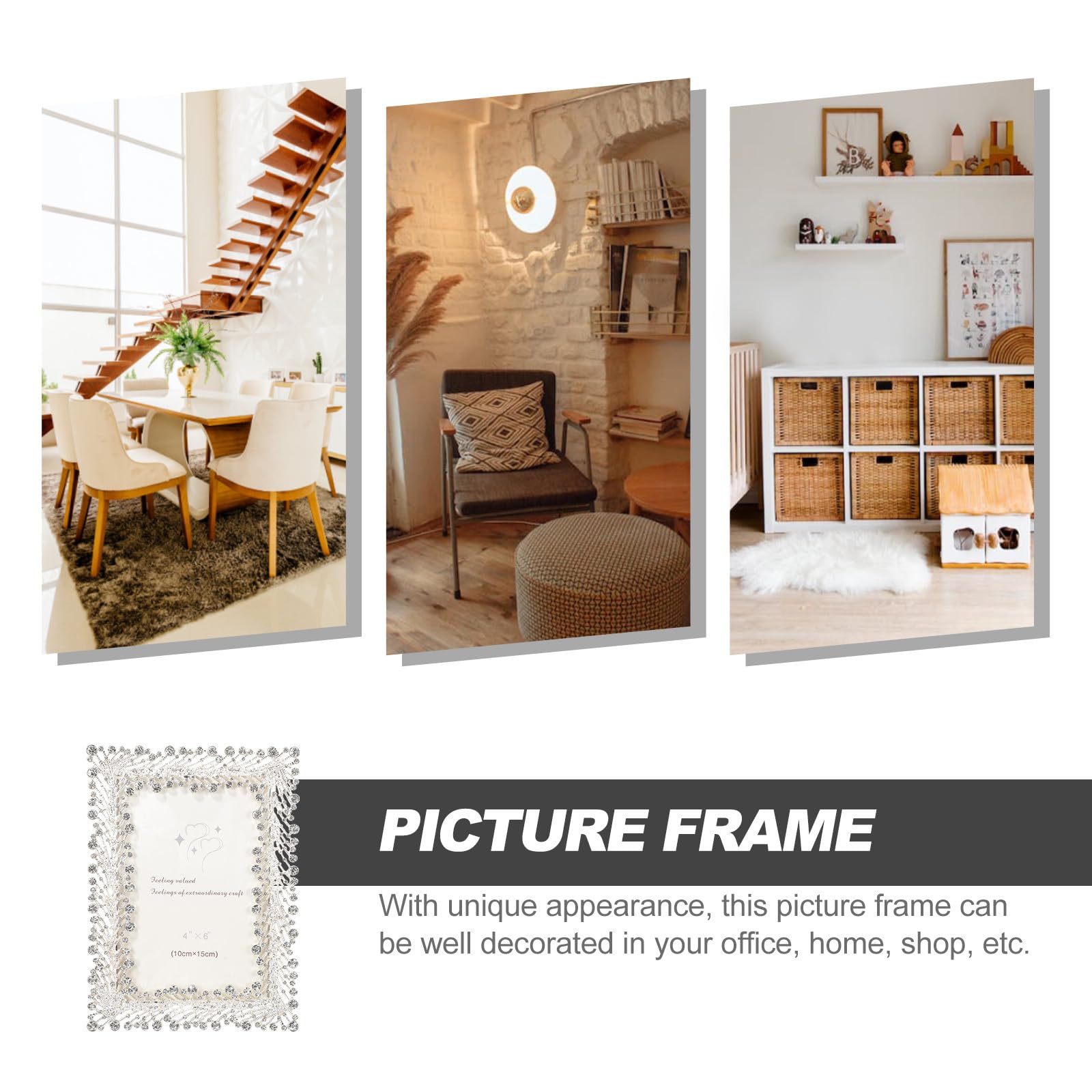 INOOMP Portafotos Creativo de Metal Gemas de Imitación, Marco de Fotos para Escritorio Soporte Decorativo para Dormitorio Estilo Europeo