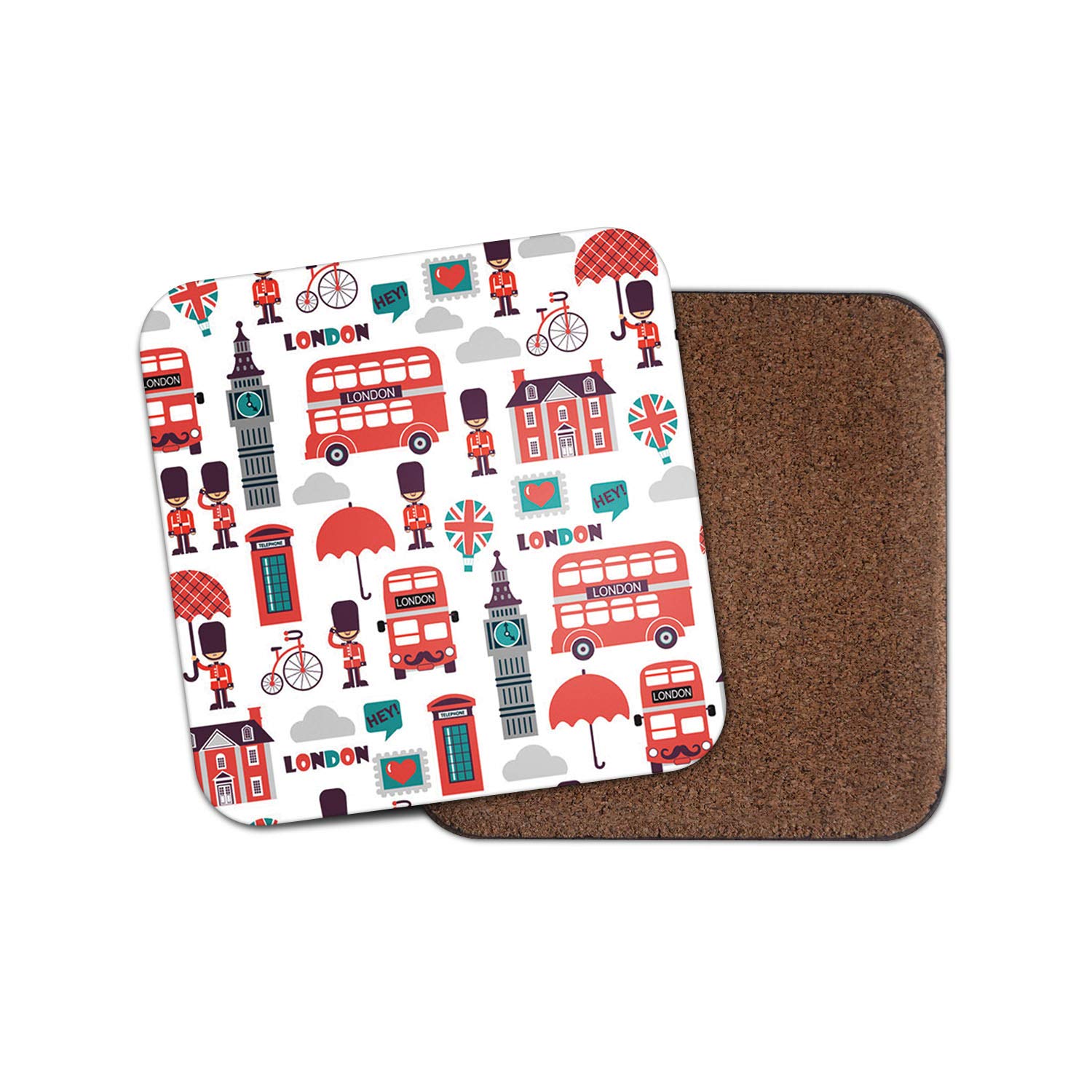 1 x London Pattern Coaster - Red Bus Big Ben Britain British England #14506