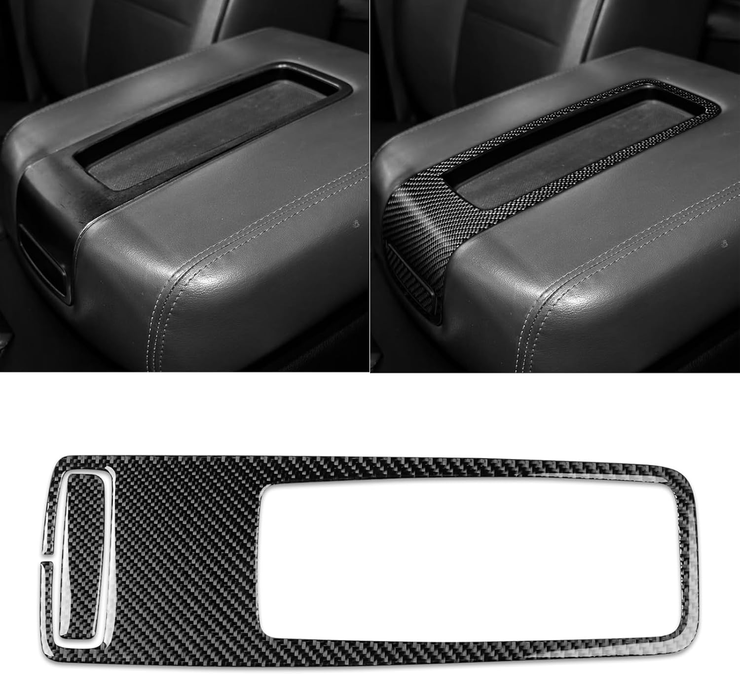 Compatible with Hummer H2/H2 SUT 2008 2009 Real Soft Black Carbon Fiber Car Center Console Armrest Box Handle Switch Panel Decoration Frame Trim Sticker Auto Interior Accessories