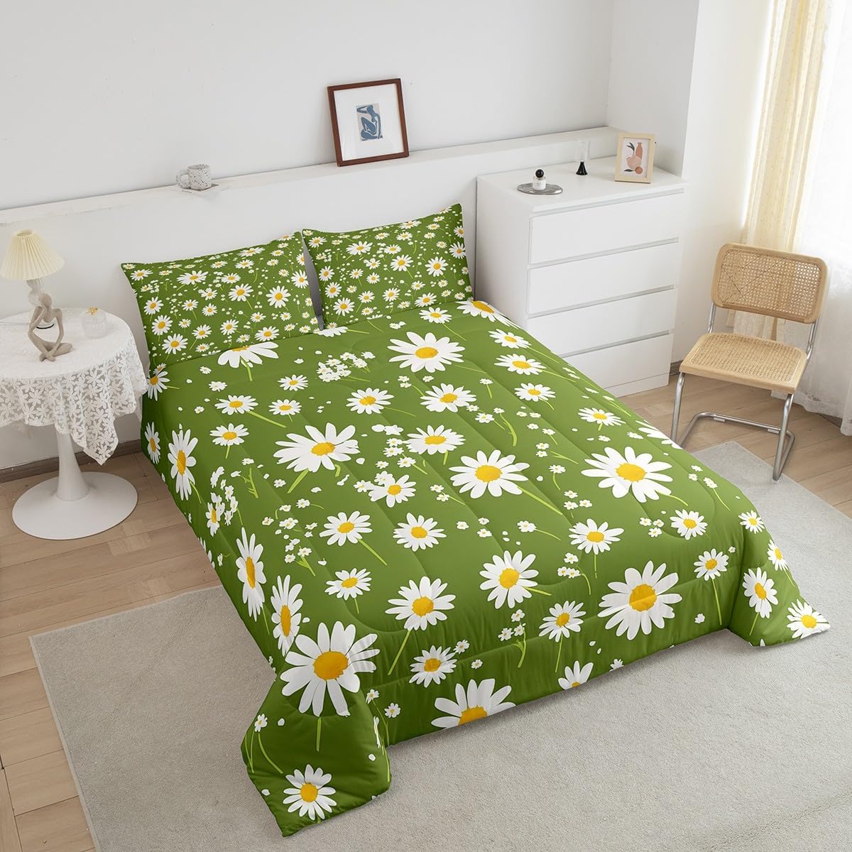Feelyou Blossom Bedding Set Twin Size Daisy Comforter Set for Kids Boys Girls Decor Botanical Floral Comforter Microfiber Garden Theme Duvet Set Bedroom Natural Quilt Set