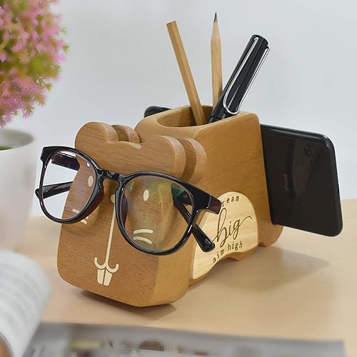 Miniatura 45 de I'm - Soporte multiusos de madera para lentes, teléfono, pluma y lápiz, accesorios de escritorio, decoración de escritorio, hogar, oficina, Oso