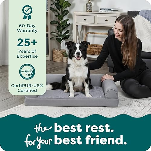 Vista 9 de Furhaven Orthopedic Dog Bed for Large/Medium Dogs w/ Removable Bolsters & Washable Cover, For Dogs Up to 55 lbs - Plush & Suede Sofa - Gray, Large