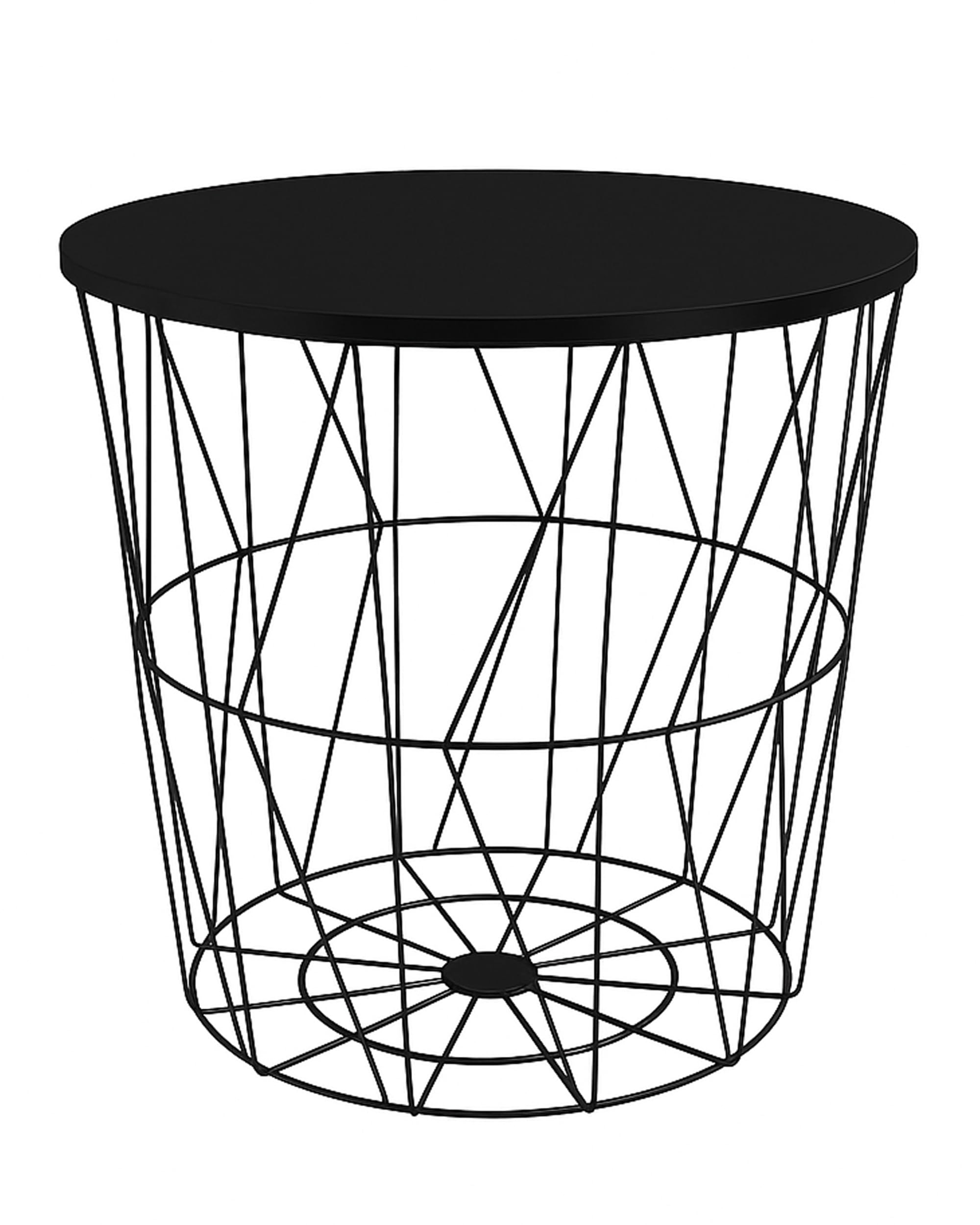 Round Side Table Wire Metal Storage Basket Modern Tea Nest Table with Removable Wood Top for Hallway, Living Room, Bedroom, or Office Decor Sidetable (Black + Black Lid, Small) — image 1