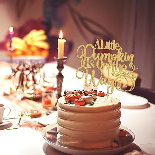 Miniatura 3 de Decoración para tartas con texto en inglés "A Little Pumpkin is On The Way", decoraciones de baby shower de calabaza dulce, baby shower de otoño,