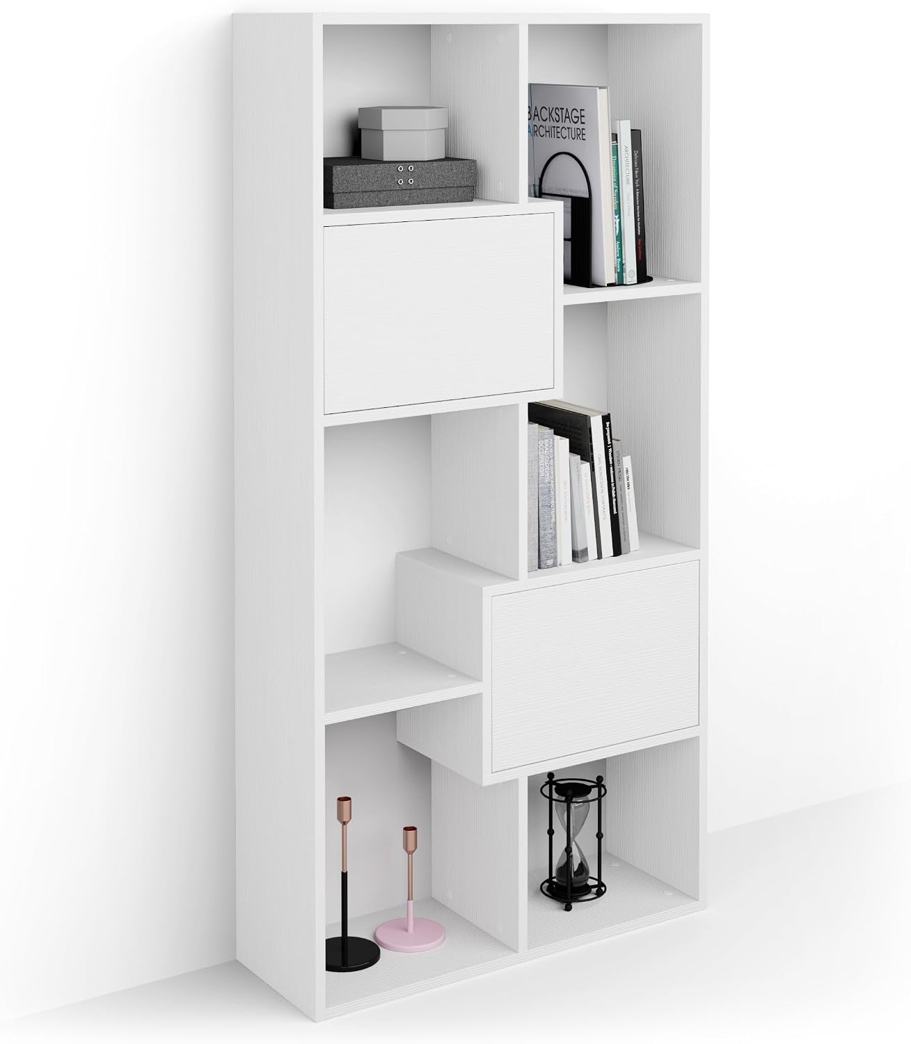 Mobili Fiver, Iacopo XS Bookcase with Panel Doors (63.31 x 31.5 in), Ashwood White, Made in Italy