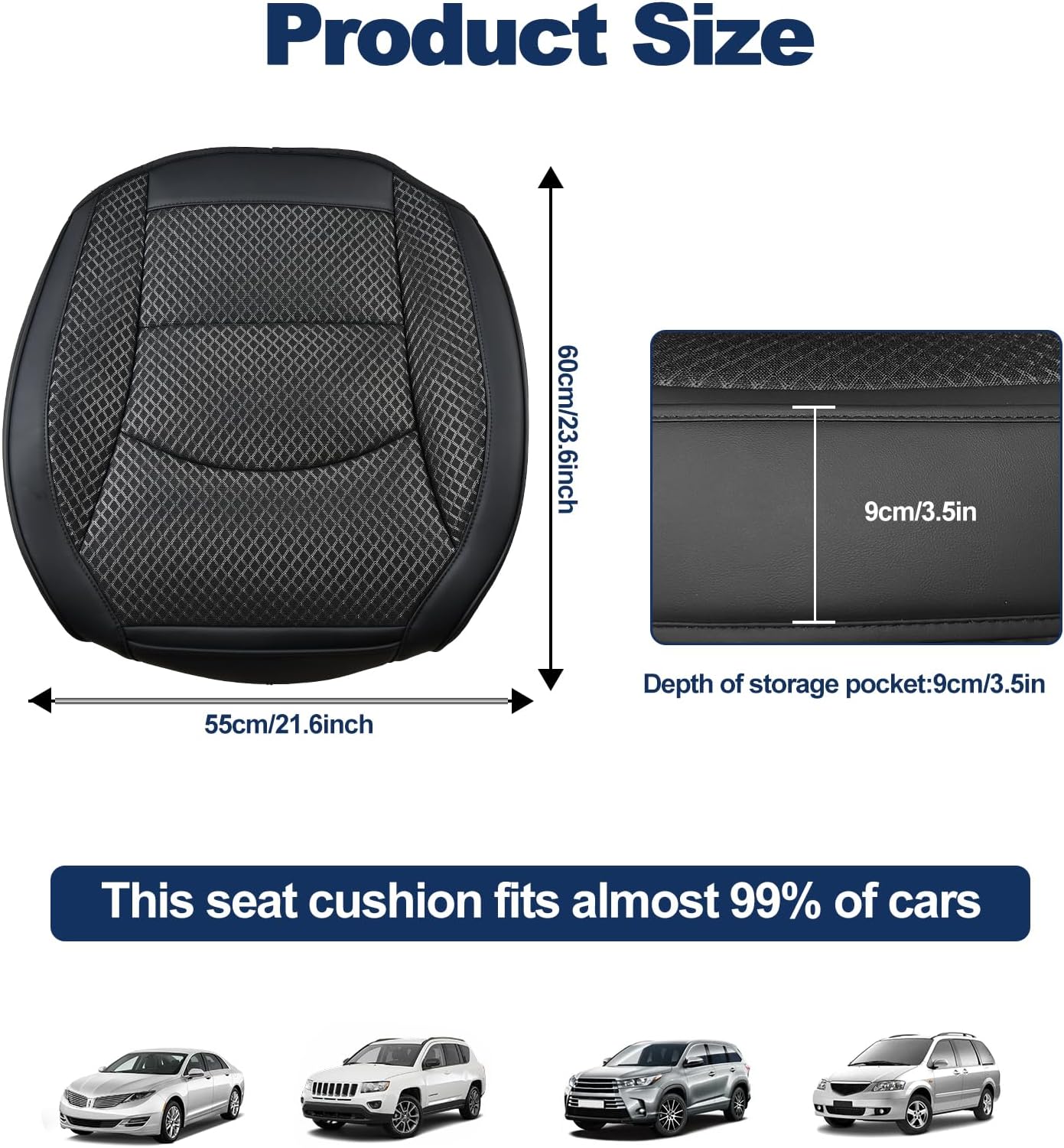 ZATOOTO Set of 2 Anti-Sweat Front Seat Cushions – Fabric and Ecoleather Patchwork Pad – Non-Slip Base with High Sides and Pocket image 2