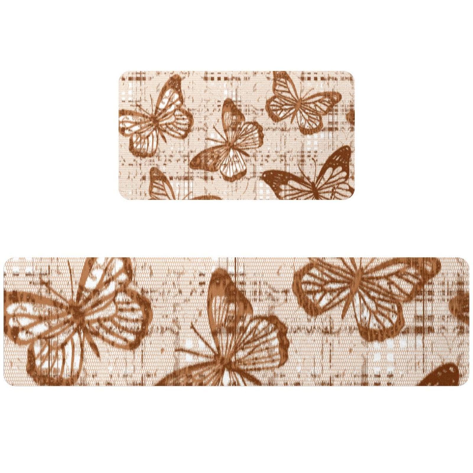 Juego de 2 alfombrillas de cocina con diseño vintage de mariposa, lavables y antideslizantes